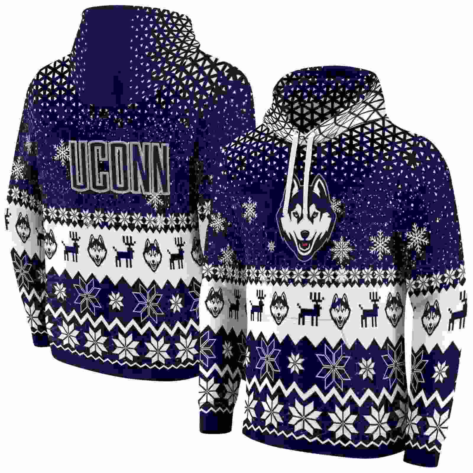 uconn huskies reindeer motif blue hoodie fashion forward