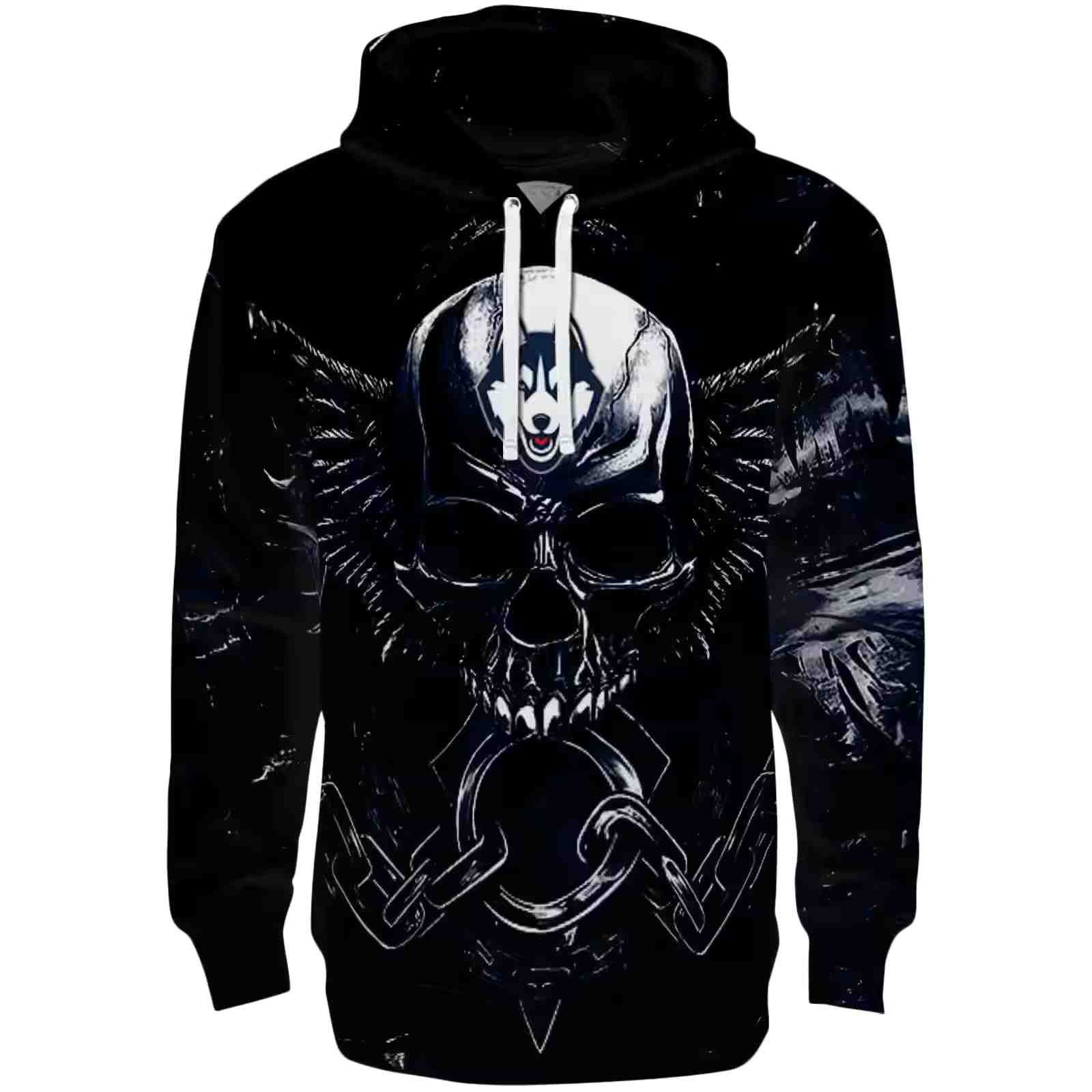 UConn Huskies Skull Artwork Blue Black Hoodie