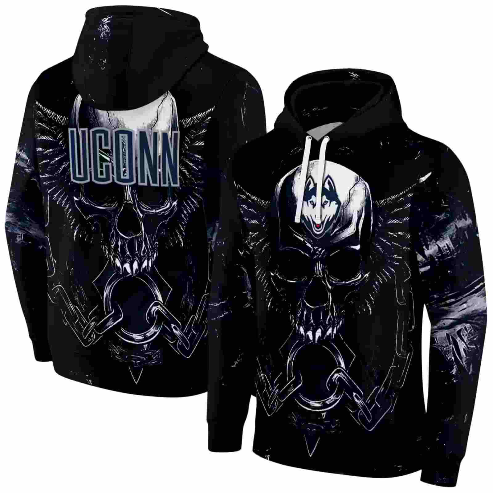 uconn huskies skull artwork blue black hoodie fashion forward