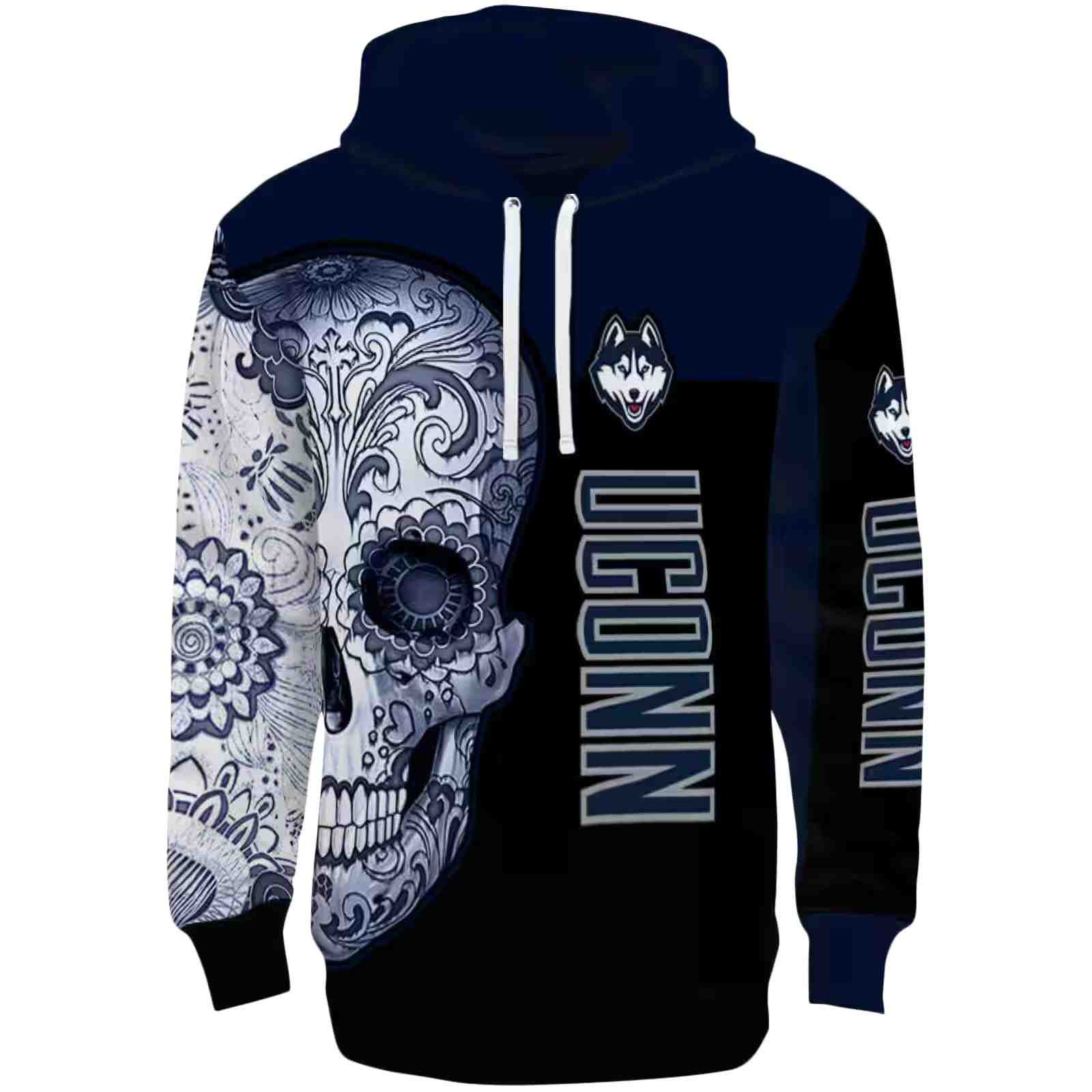 UConn Huskies Sugar Skull Blue Black Hoodie