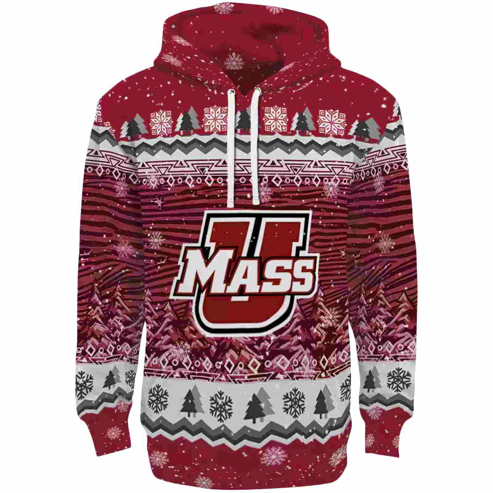 UMass Minutemen Christmas Trees Red Hoodie
