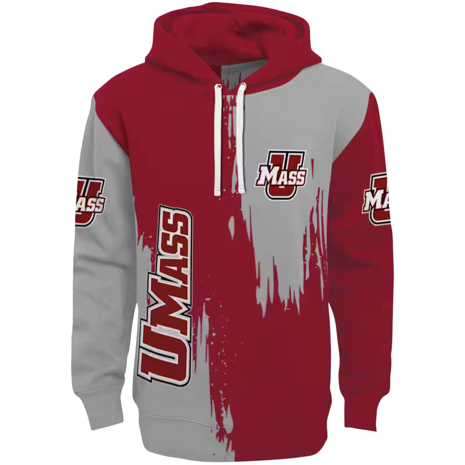 UMass Minutemen Splatter Effect Red Hoodie