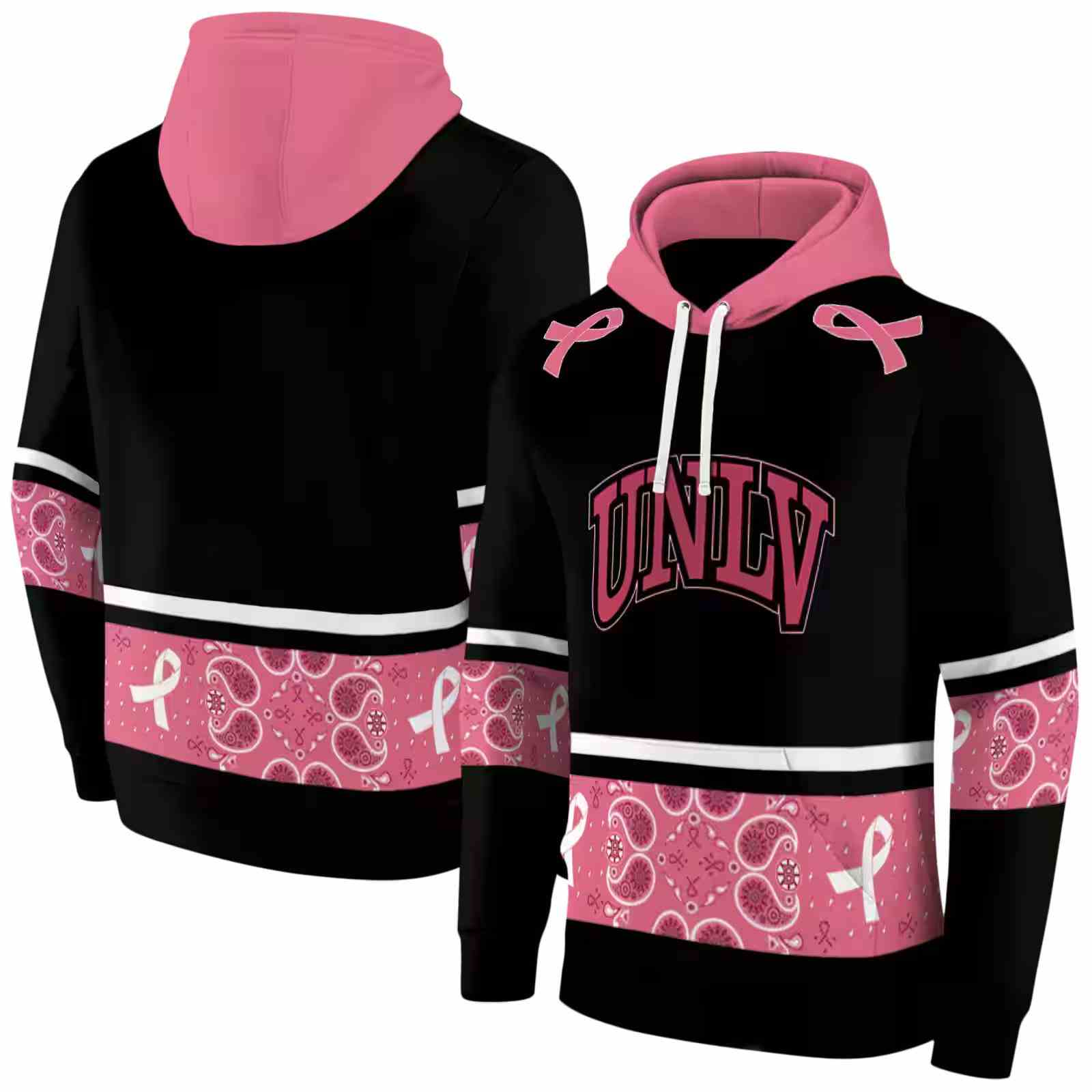 unlv rebels awareness ribbon black pink hoodie fashion forward