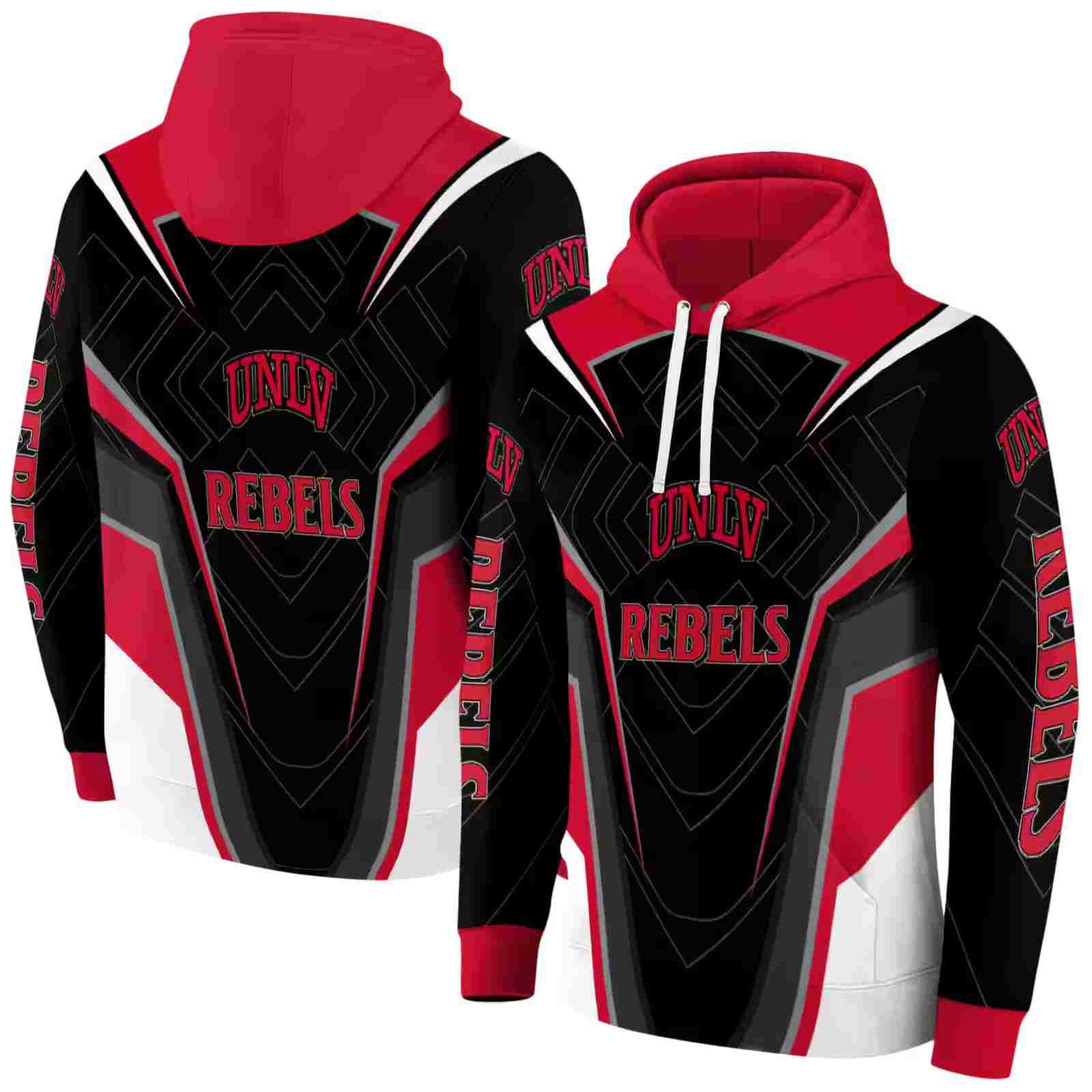 unlv rebels futuristic pattern red black hoodie fashion forward