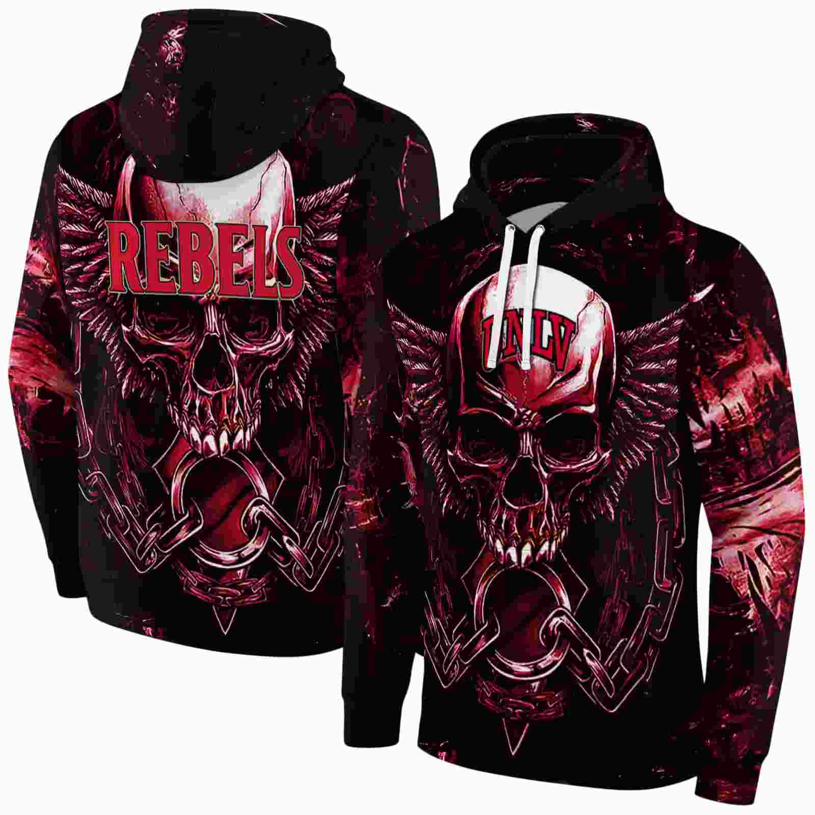 unlv rebels skull artwork red black hoodie fashion forward