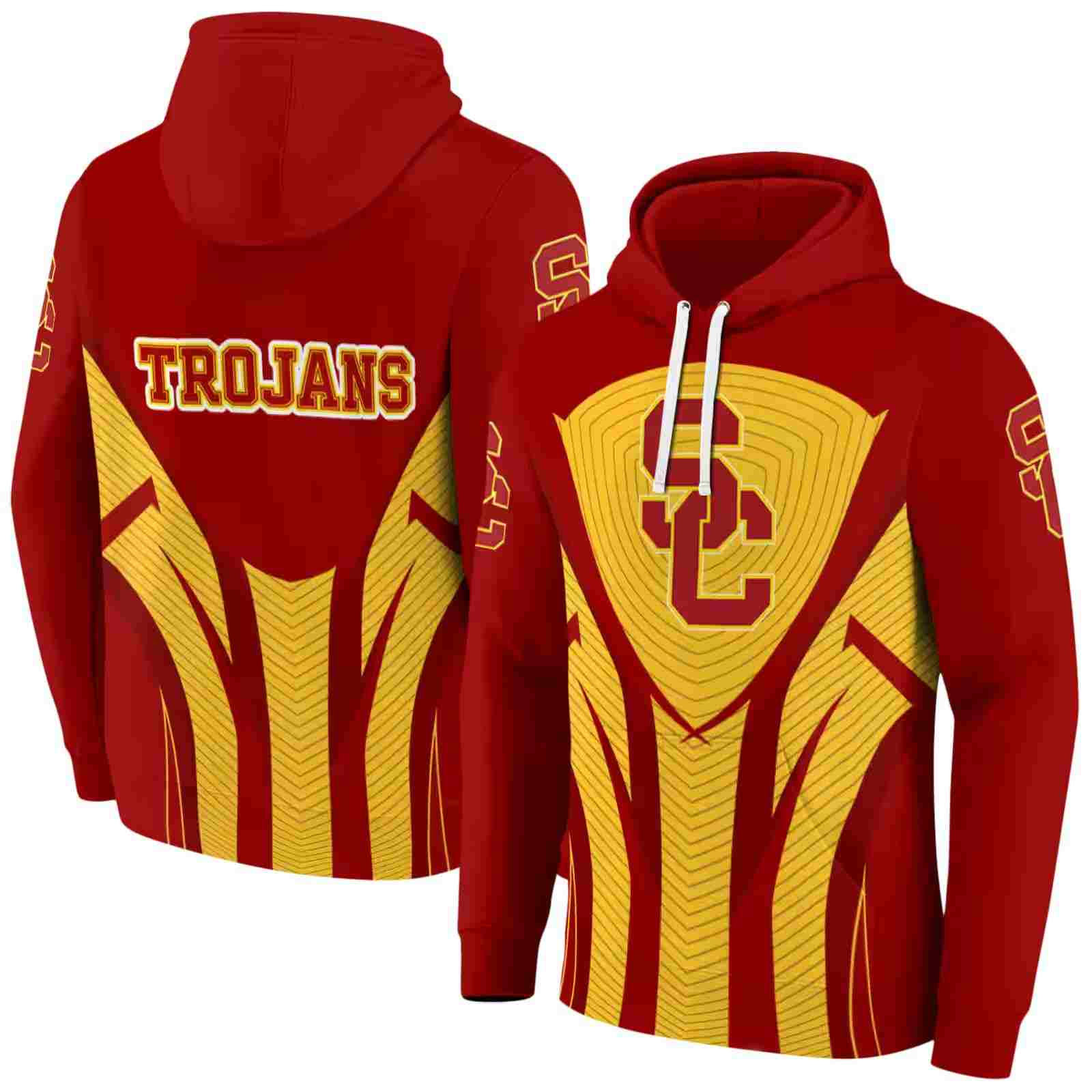 usc trojans concentric lines red black hoodie fashion forward