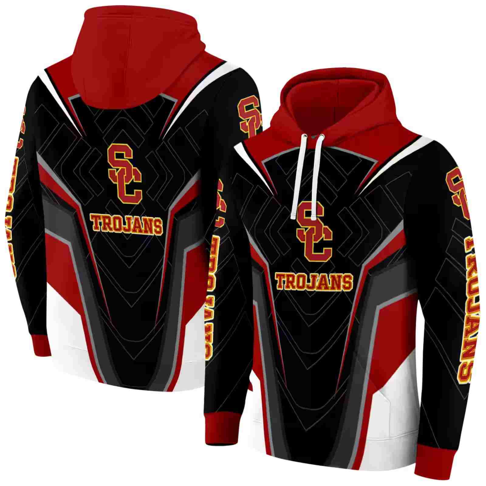 usc trojans futuristic pattern red black hoodie fashion forward