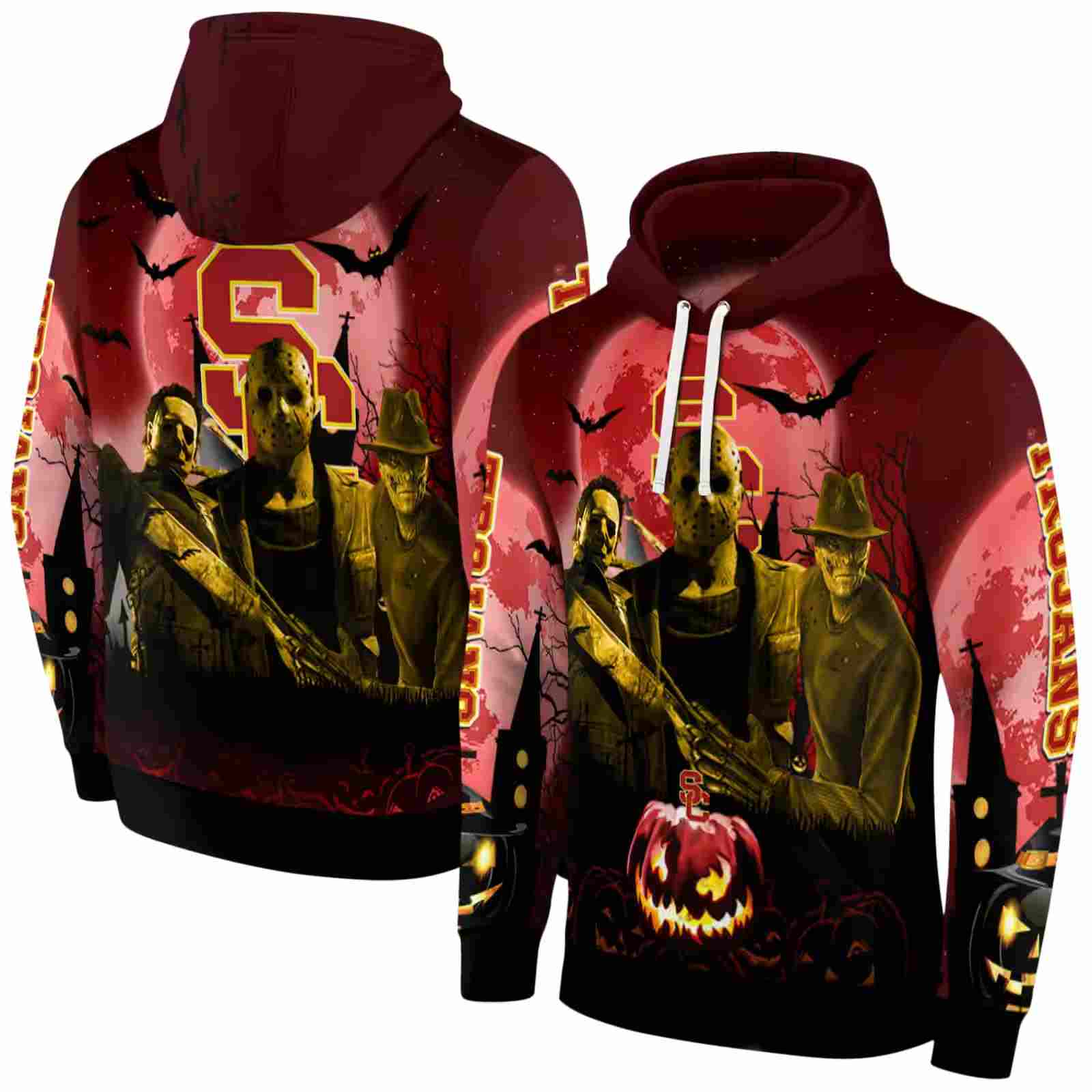 usc trojans halloween vibes red black hoodie fashion forward