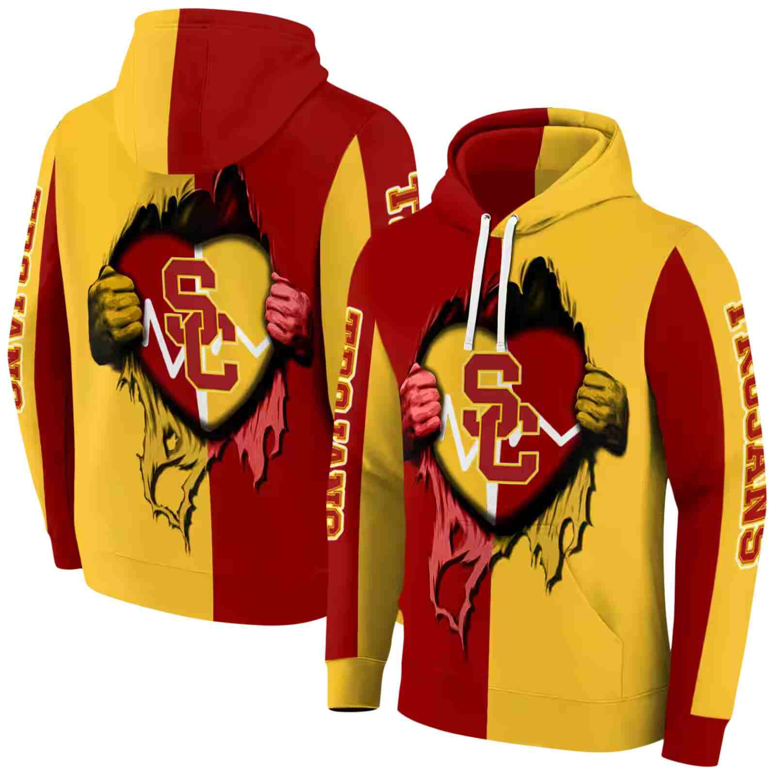 usc trojans heartbeat graphic red hoodie fashion forward