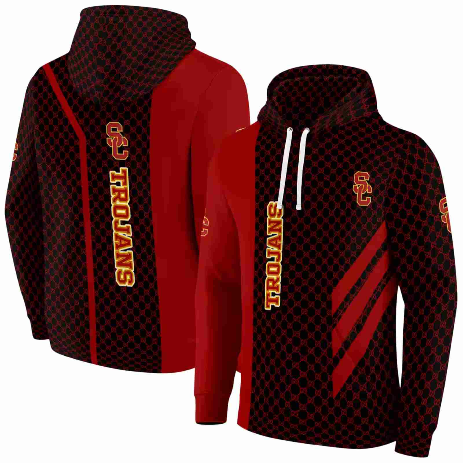 usc trojans monogram pattern red hoodie fashion forward