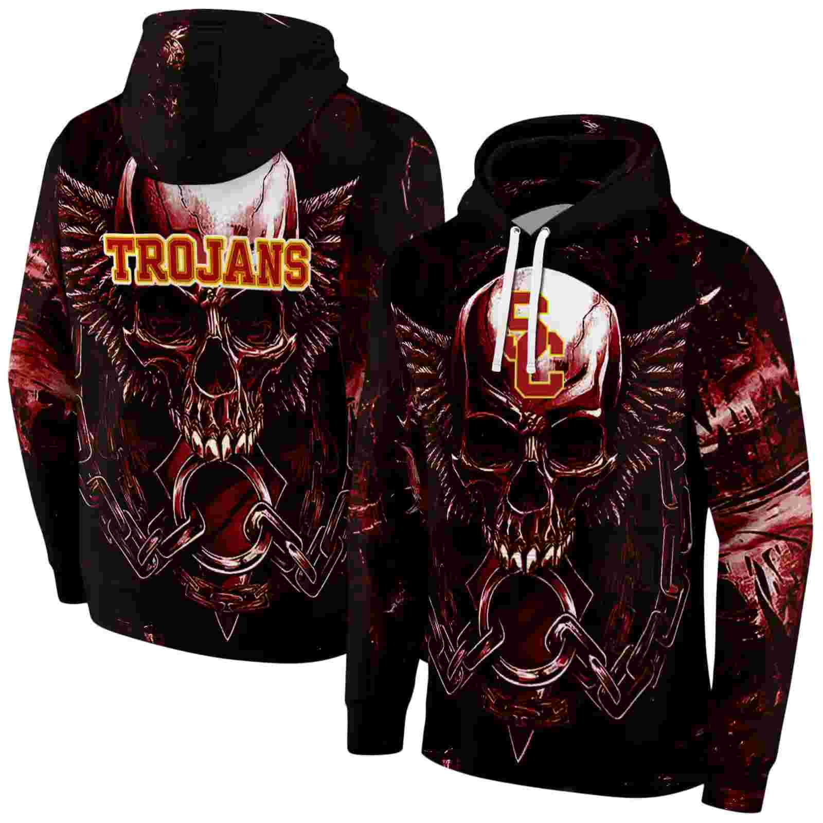 usc trojans skull artwork red black hoodie fashion forward