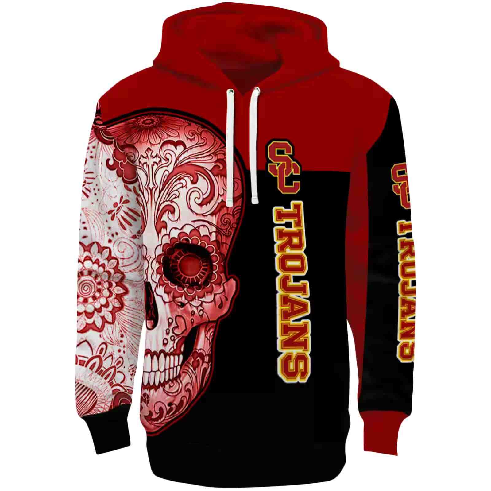 USC Trojans Sugar Skull Red Black Hoodie