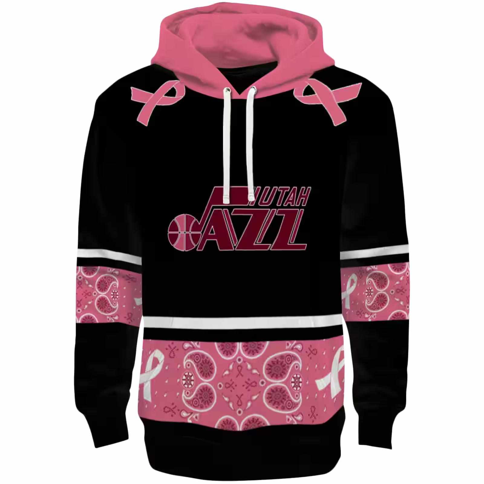 Utah Jazz Awareness Ribbon Black Pink Hoodie