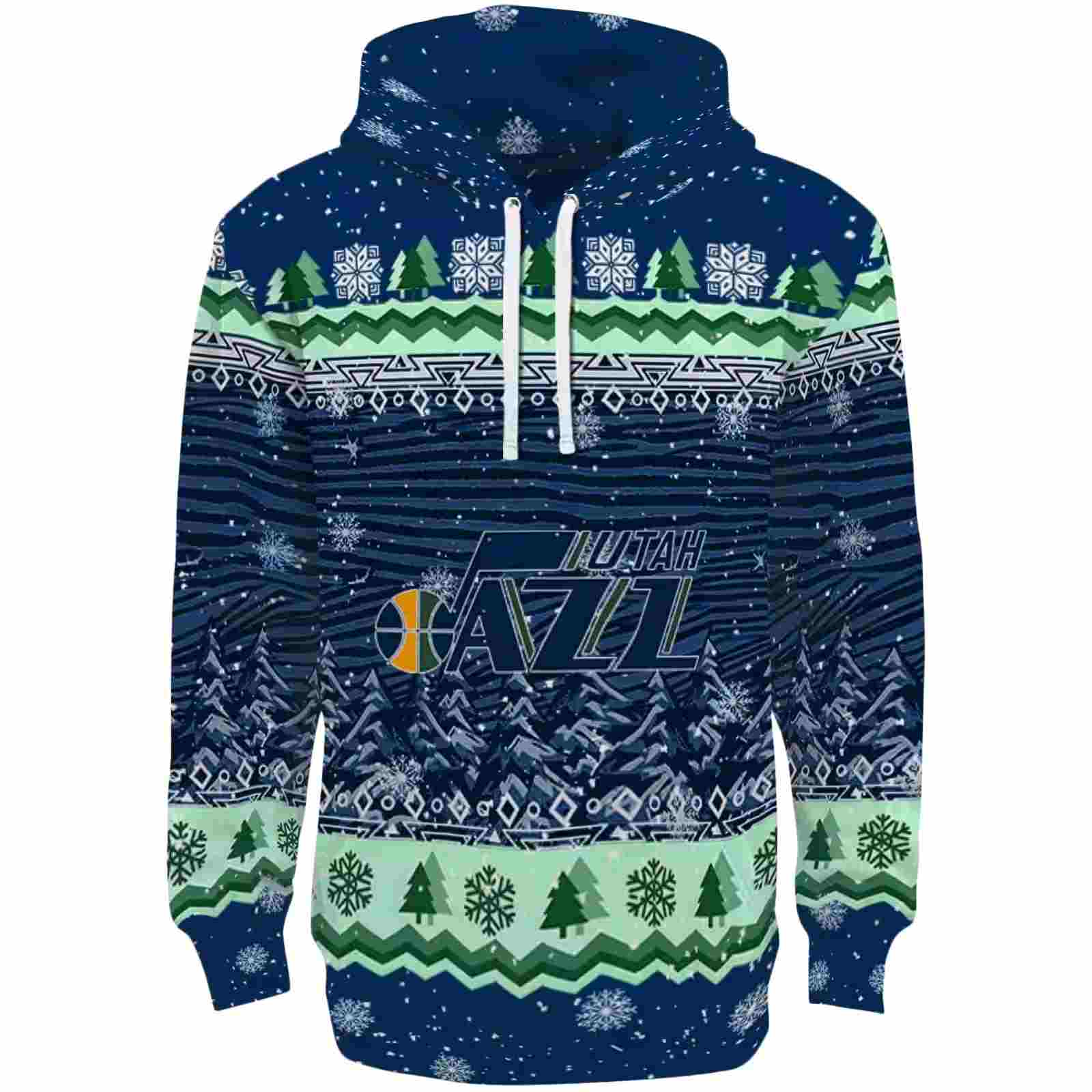 Utah Jazz Christmas Trees Navy Hoodie