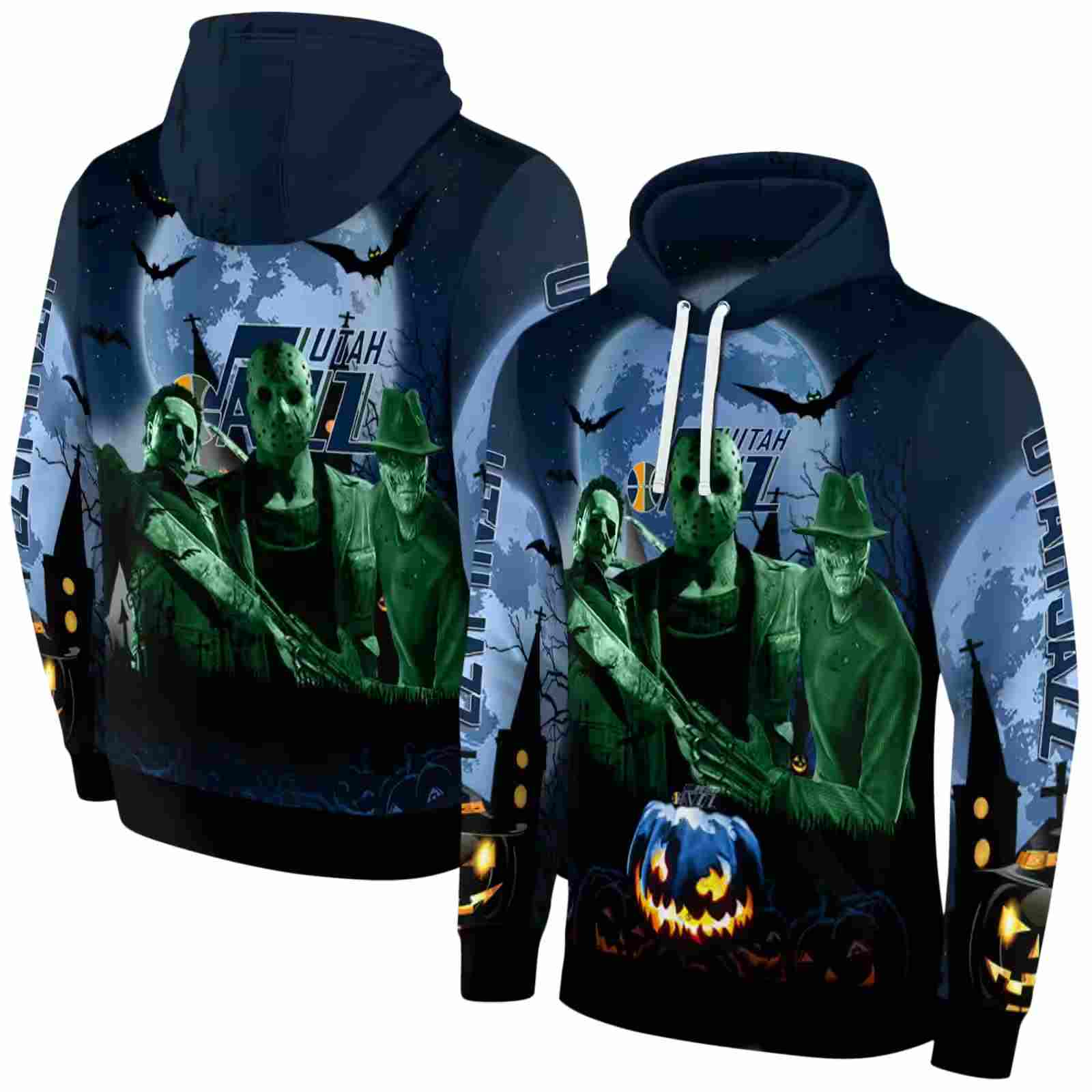 utah jazz halloween vibes navy black hoodie fashion forward