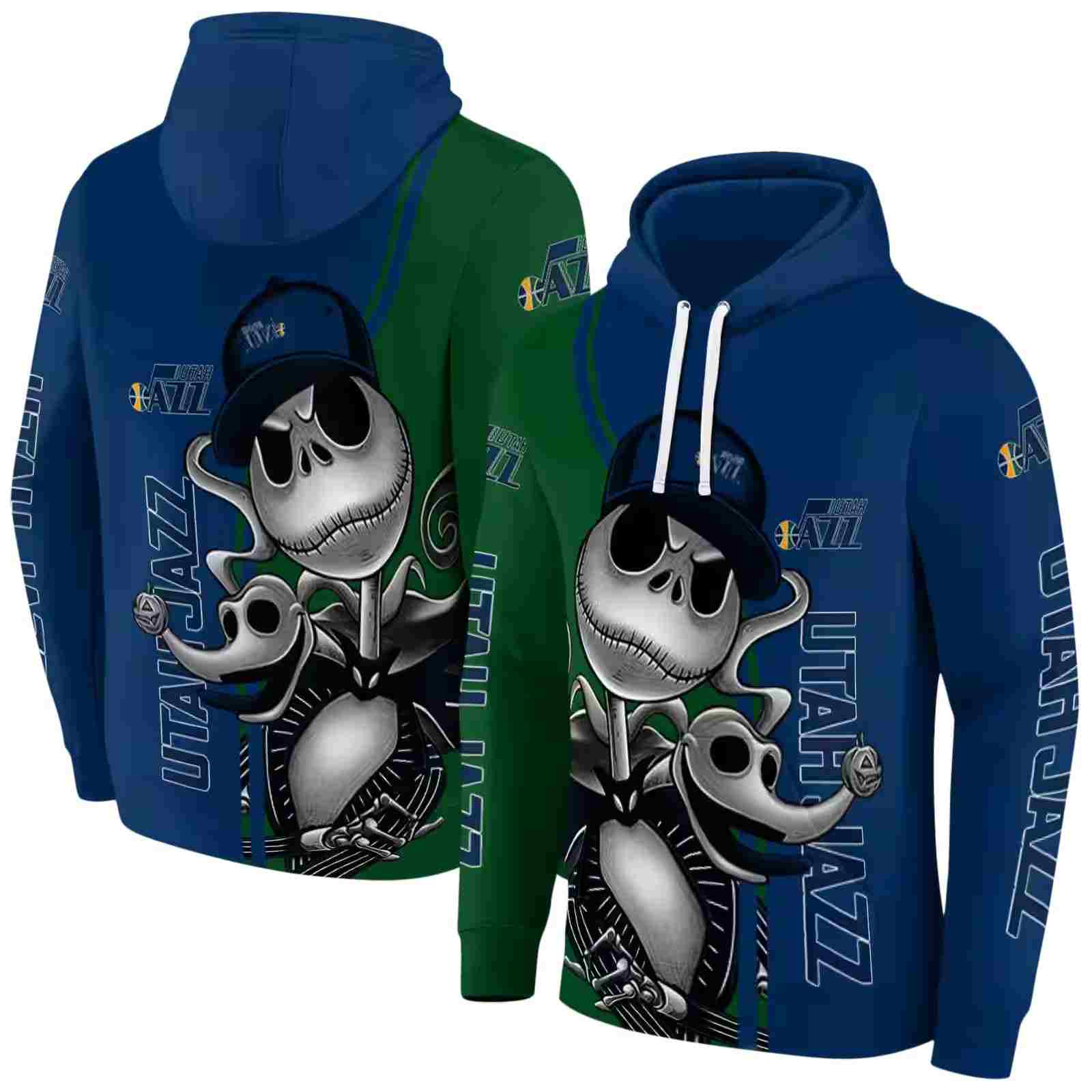 utah jazz jack skellington navy hoodie fashion forward