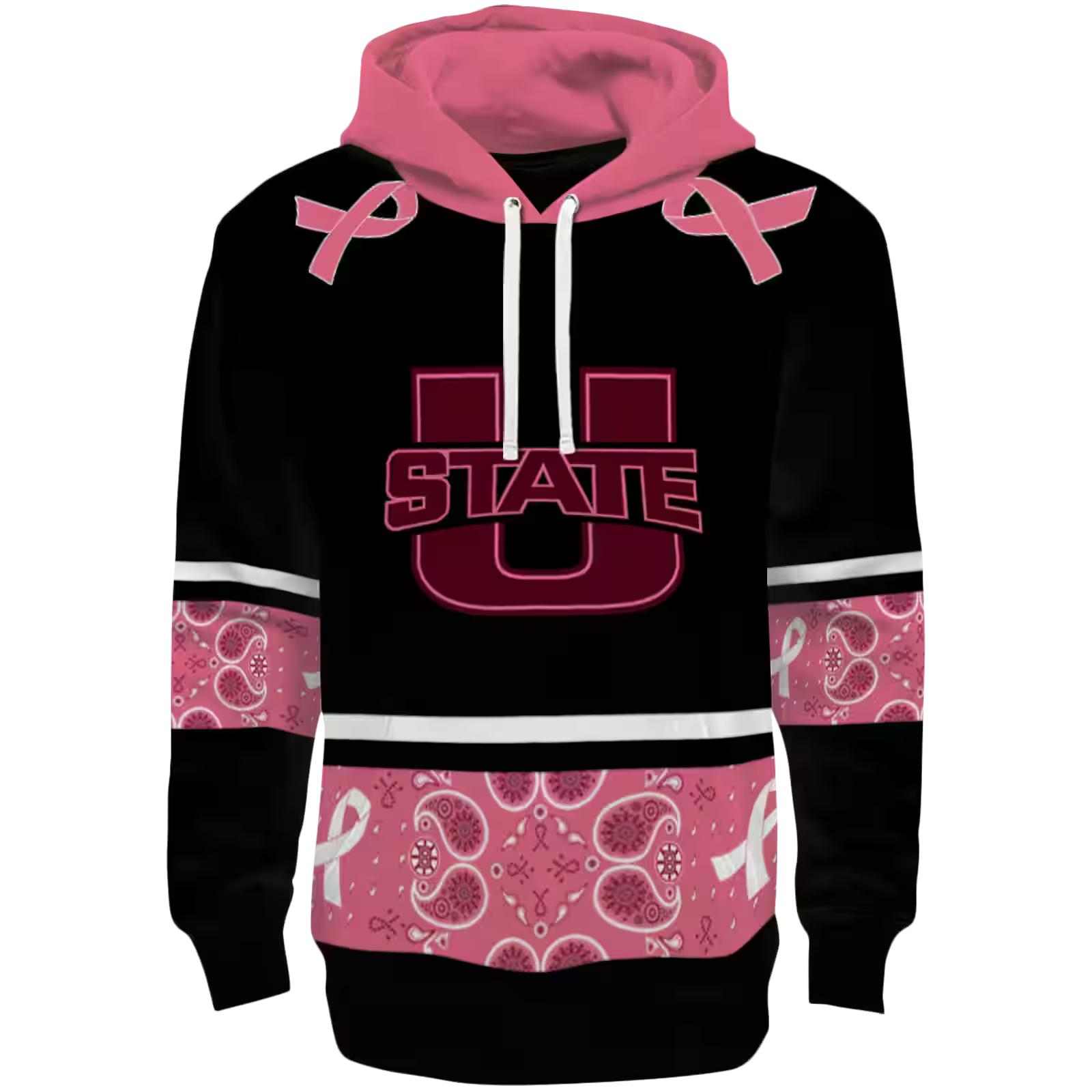 Utah State Aggies Awareness Ribbon Black Pink Hoodie