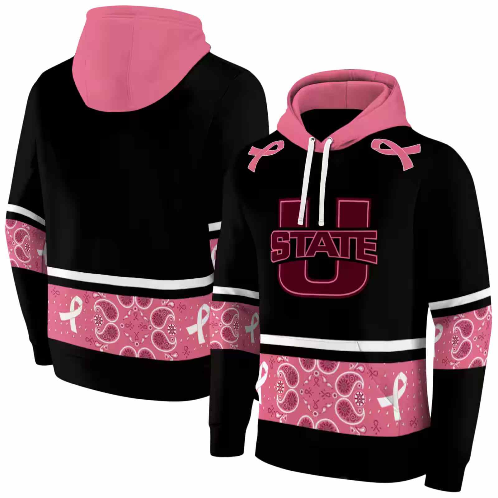 utah state aggies awareness ribbon black pink hoodie fashion forward