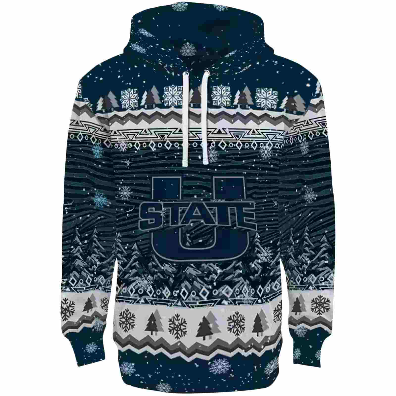 Utah State Aggies Christmas Trees Navy Hoodie