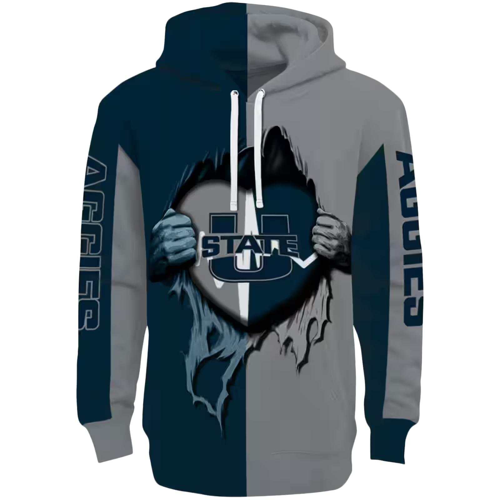 Utah State Aggies Heartbeat Graphic Navy Hoodie