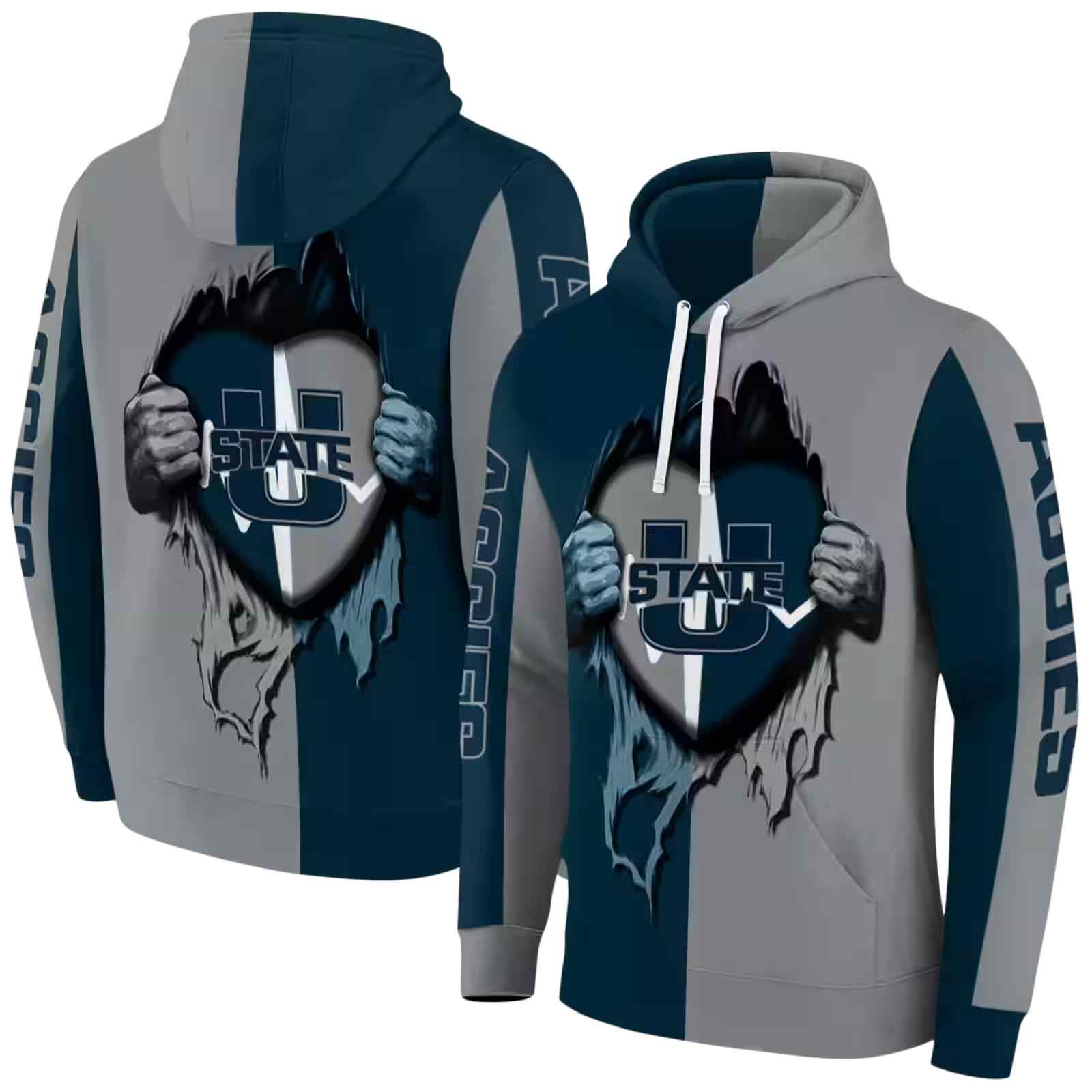 utah state aggies heartbeat graphic navy hoodie fashion forward