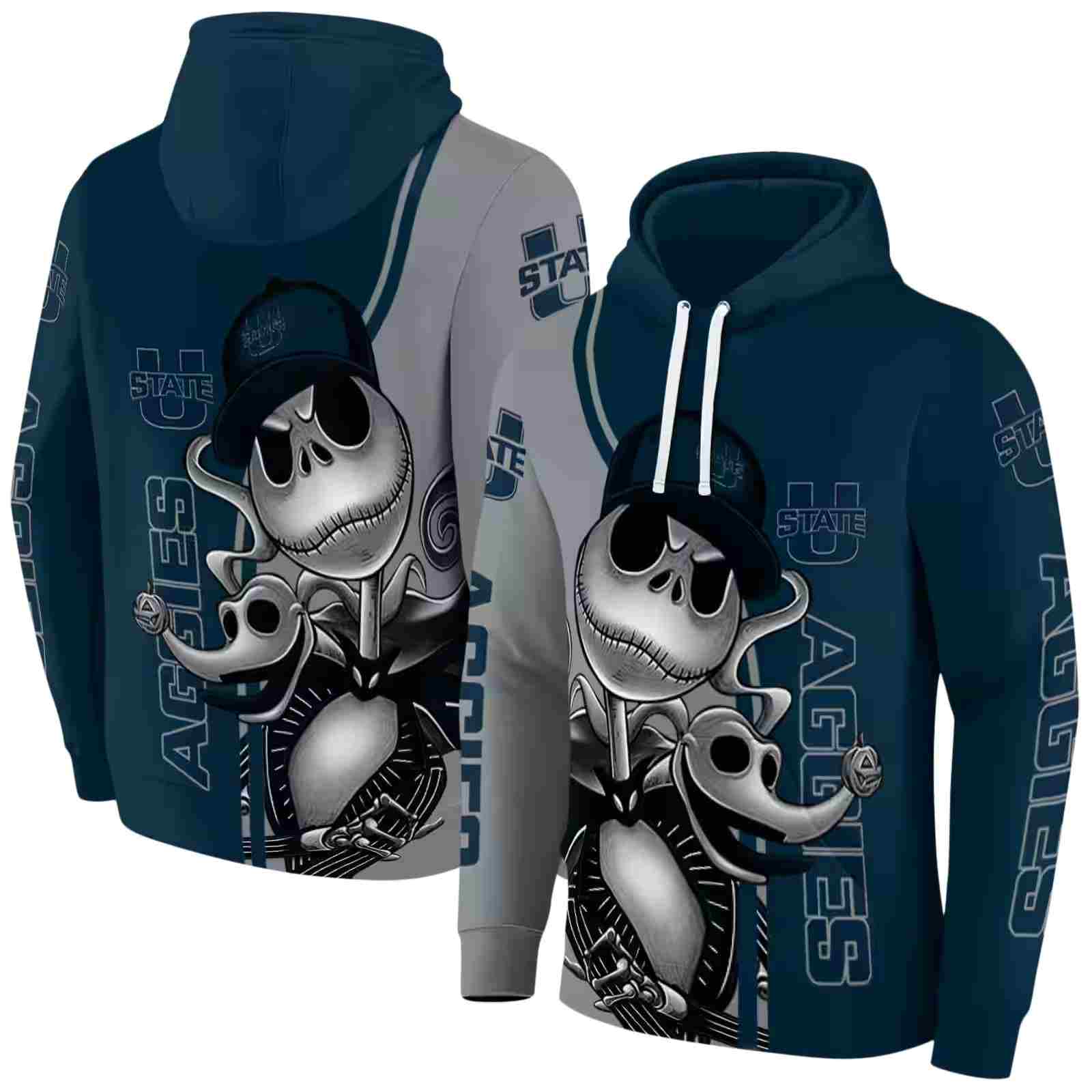 utah state aggies jack skellington navy hoodie fashion forward