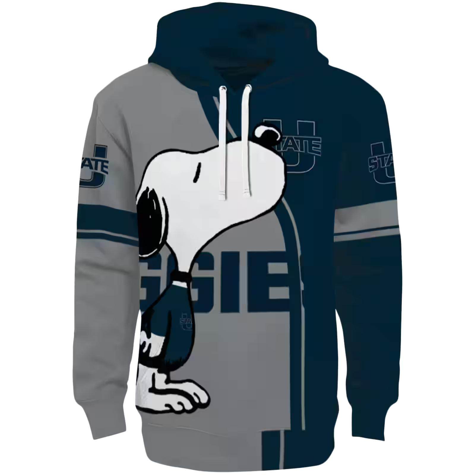 Utah State Aggies Playful Snoopy Navy Hoodie