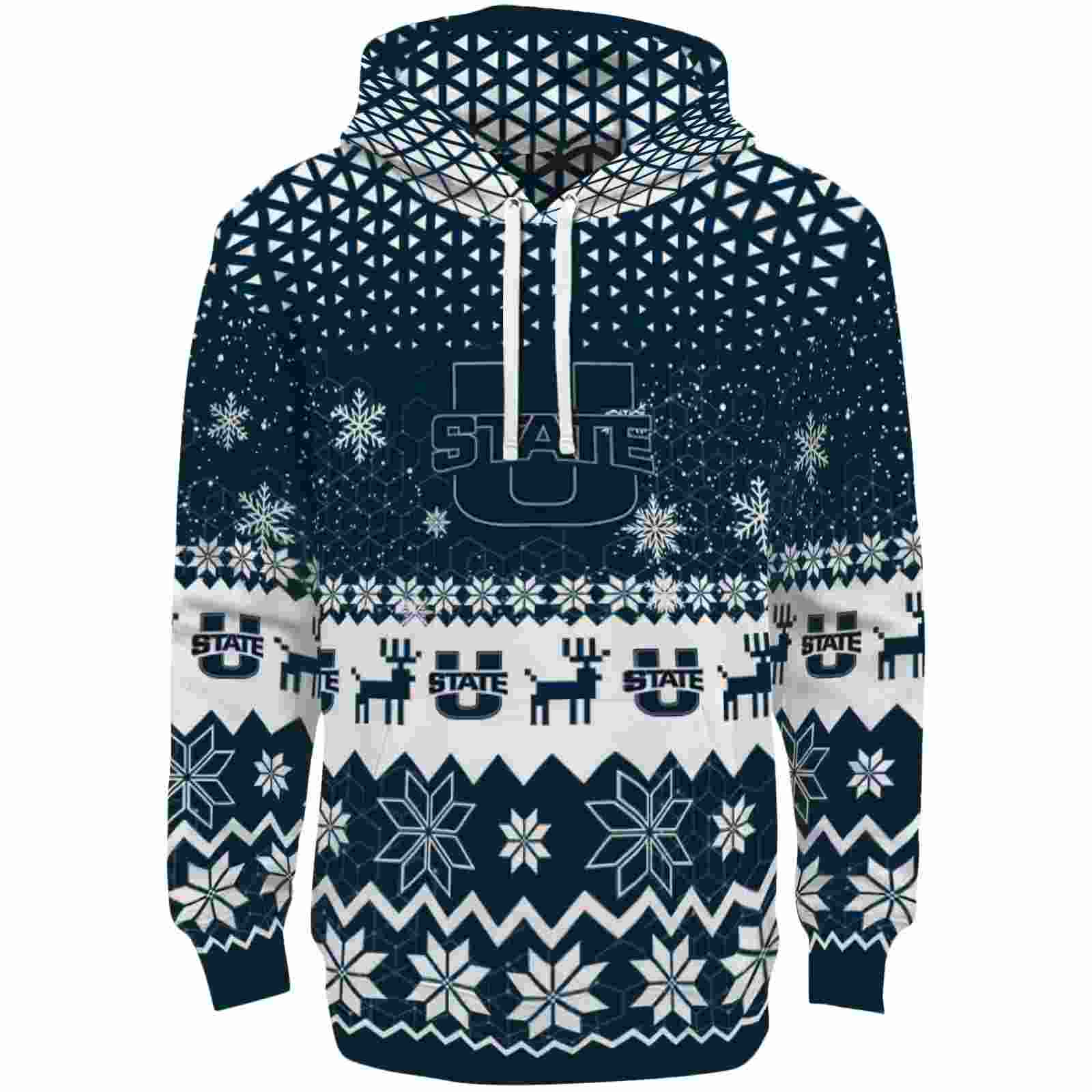 Utah State Aggies Reindeer Motif Navy Hoodie