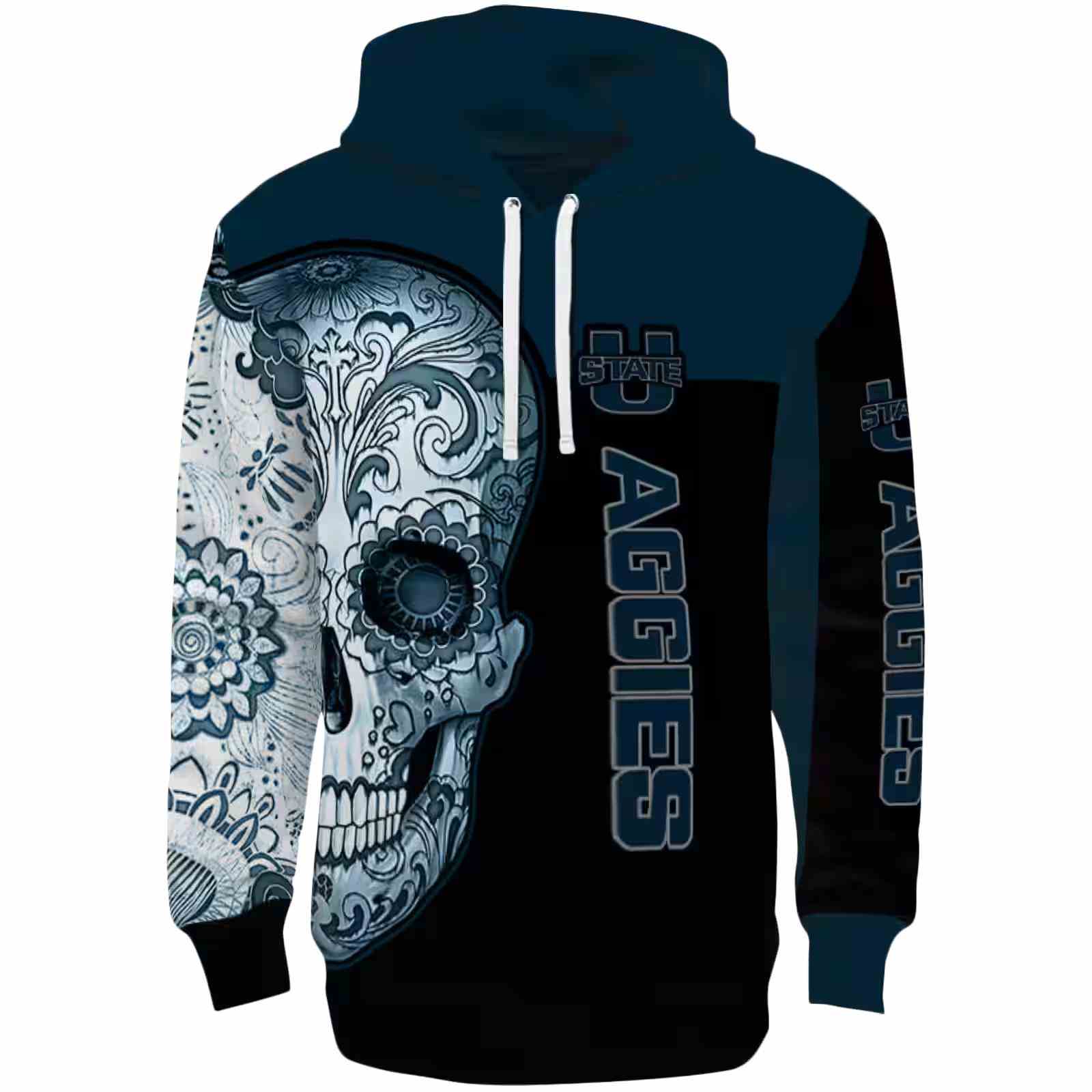 Utah State Aggies Sugar Skull Navy Black Hoodie