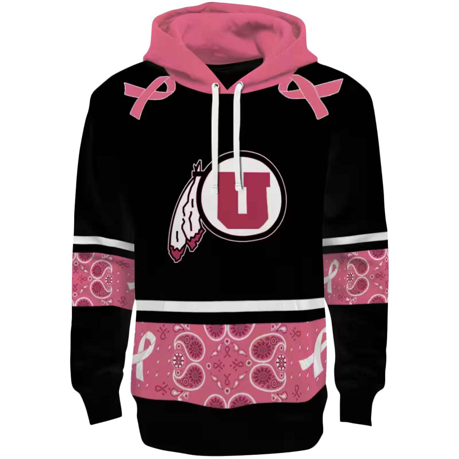 Utah Utes Awareness Ribbon Black Pink Hoodie