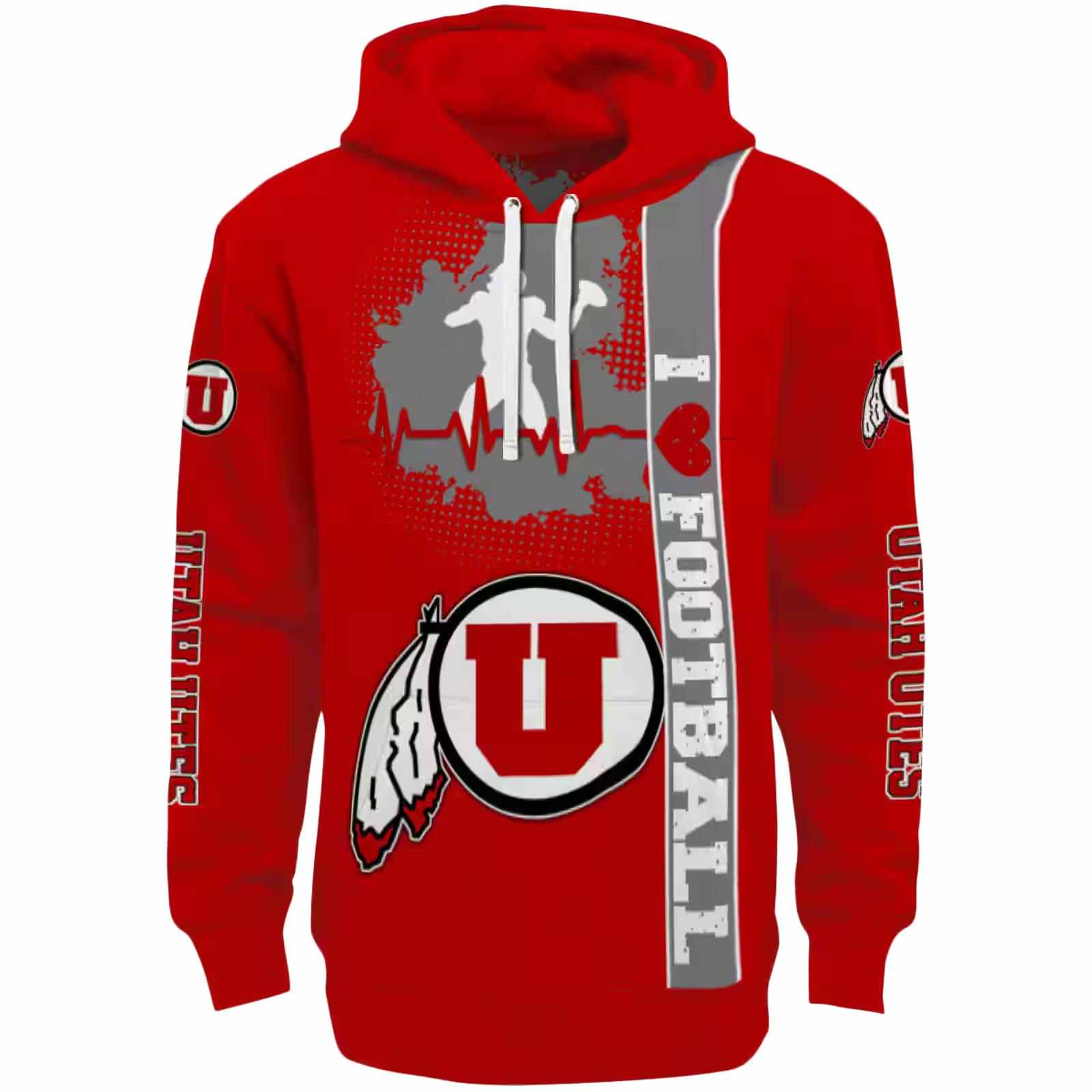 Utah Utes Football Heartbeat Red Hoodie