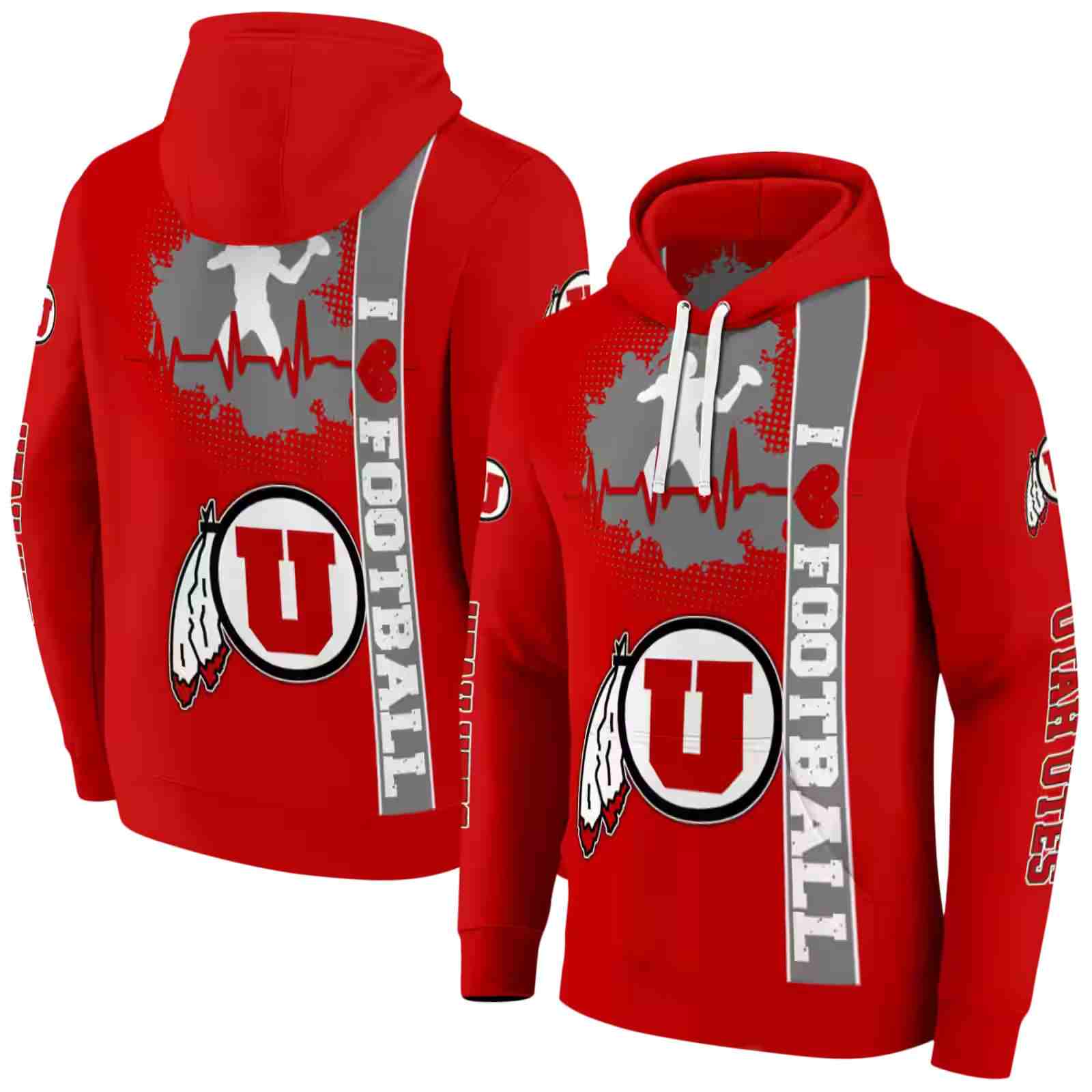 utah utes football heartbeat red hoodie fashion forward