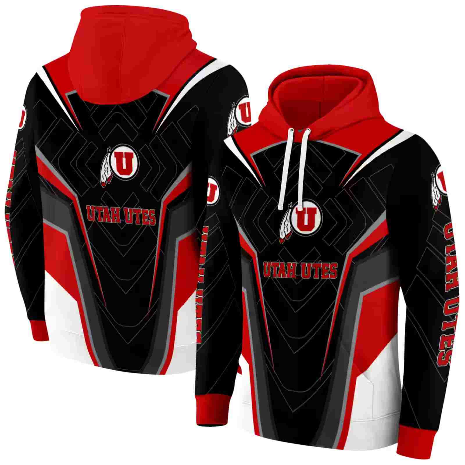 utah utes futuristic pattern red black hoodie fashion forward