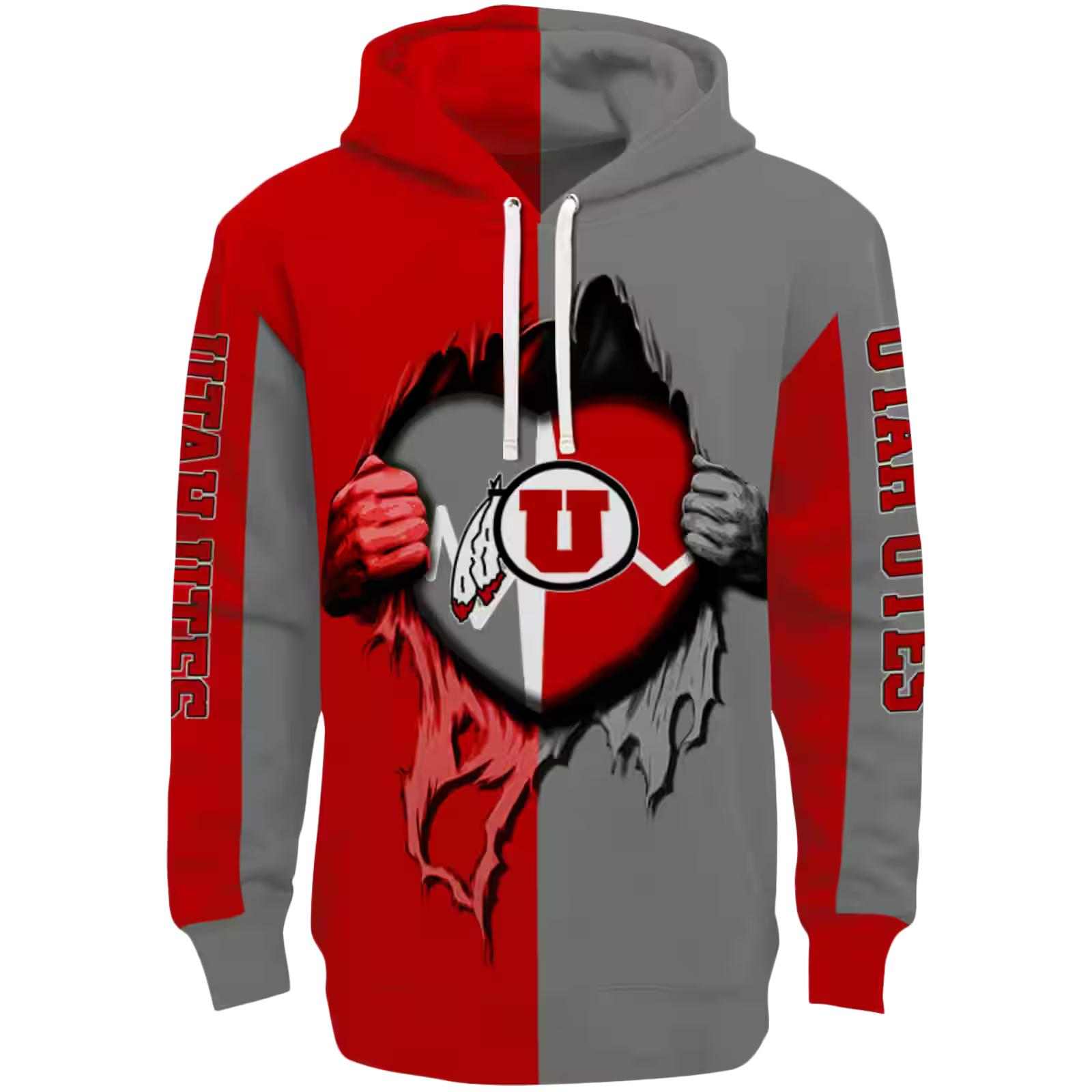 Utah Utes Heartbeat Graphic Red Hoodie