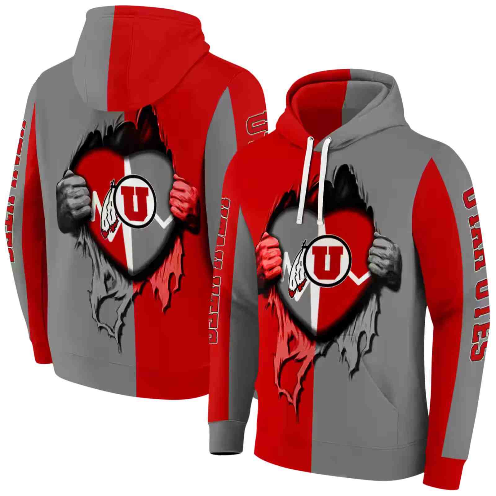 utah utes heartbeat graphic red hoodie fashion forward