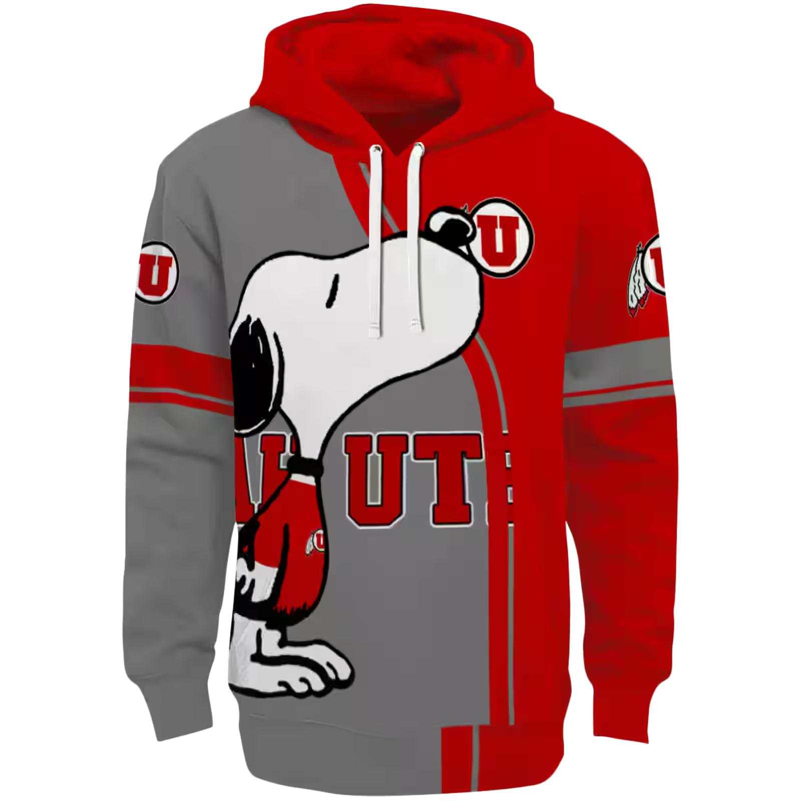 Utah Utes Playful Snoopy Red Hoodie