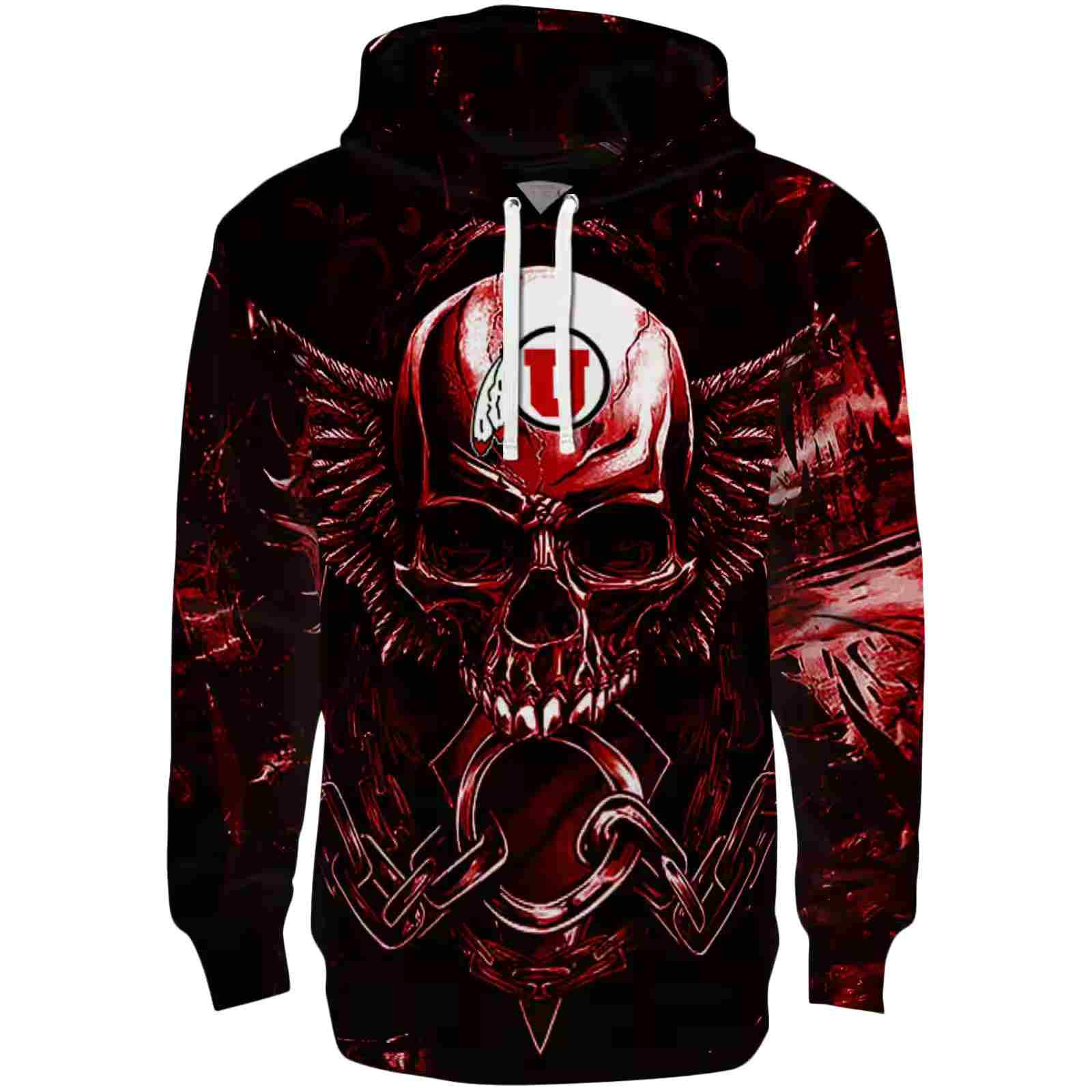 Utah Utes Skull Artwork Red Black Hoodie