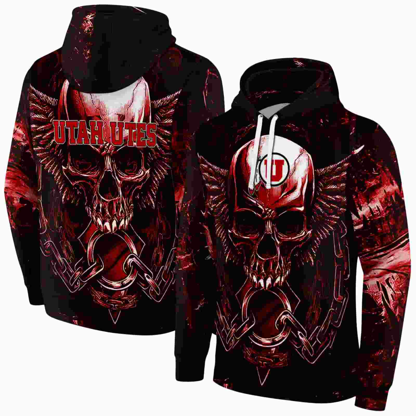 utah utes skull artwork red black hoodie fashion forward