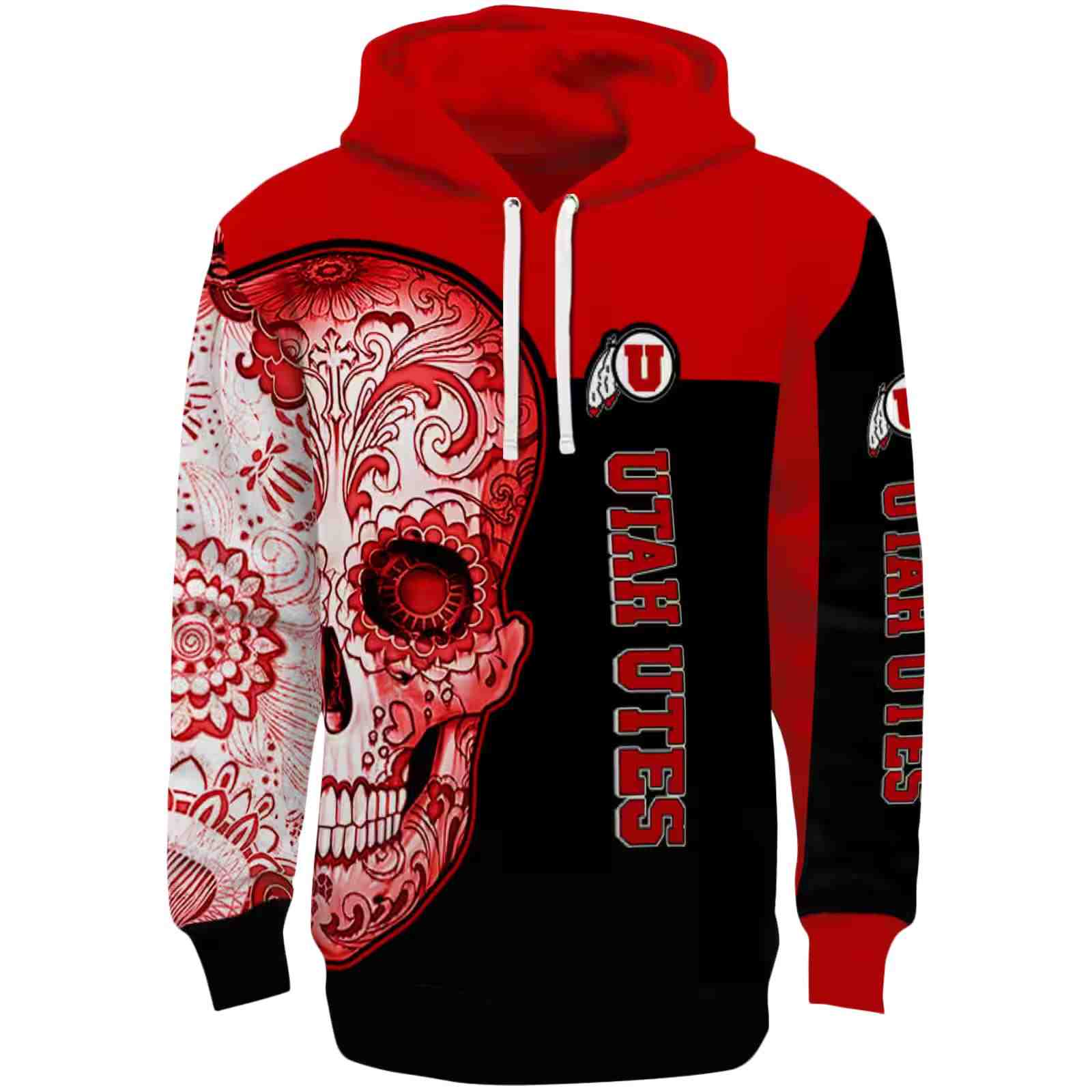 Utah Utes Sugar Skull Red Black Hoodie