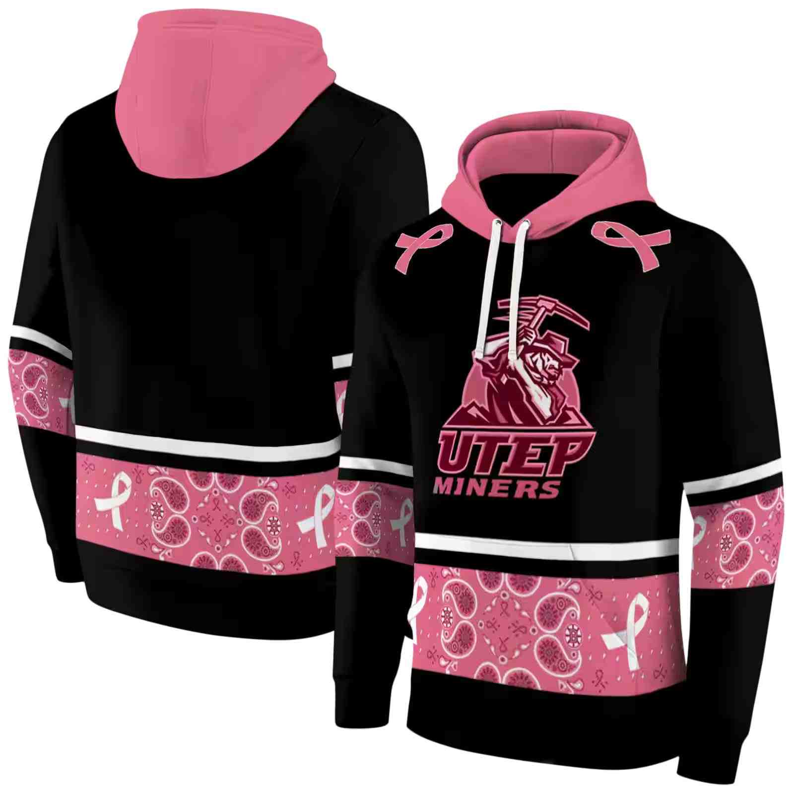 utep miners awareness ribbon black pink hoodie fashion forward
