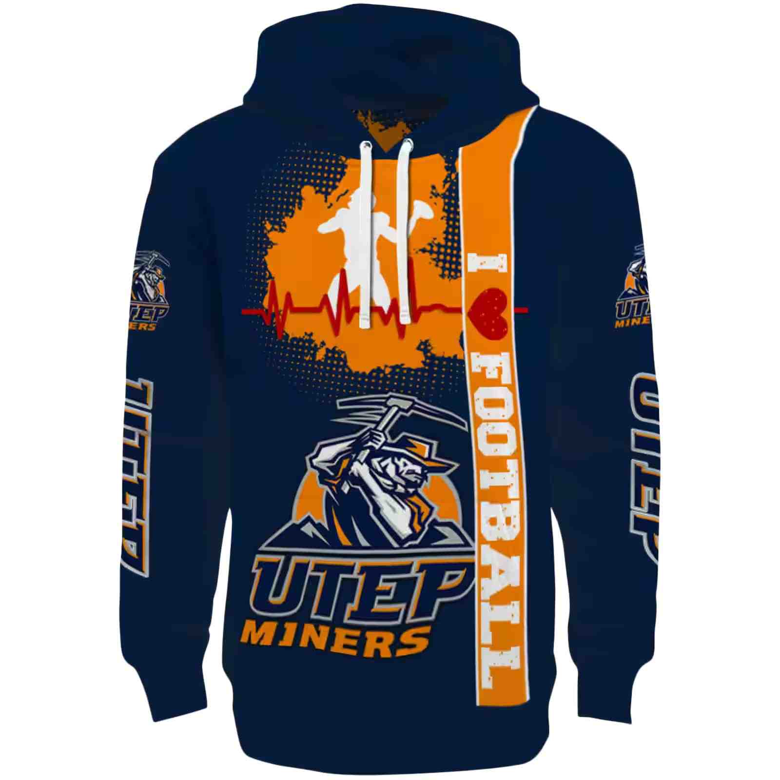 UTEP Miners Football Heartbeat Blue Hoodie