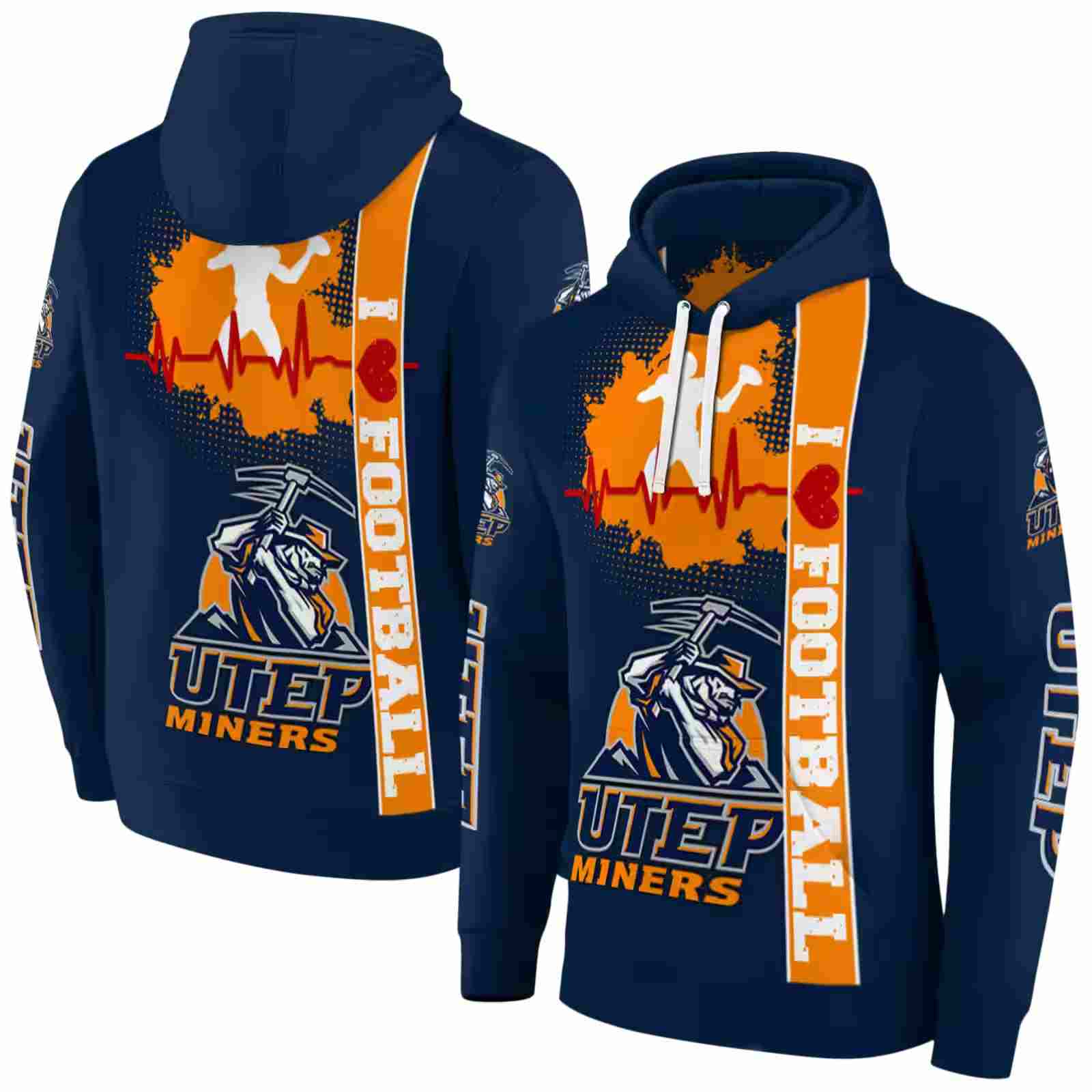 utep miners football heartbeat blue hoodie fashion forward