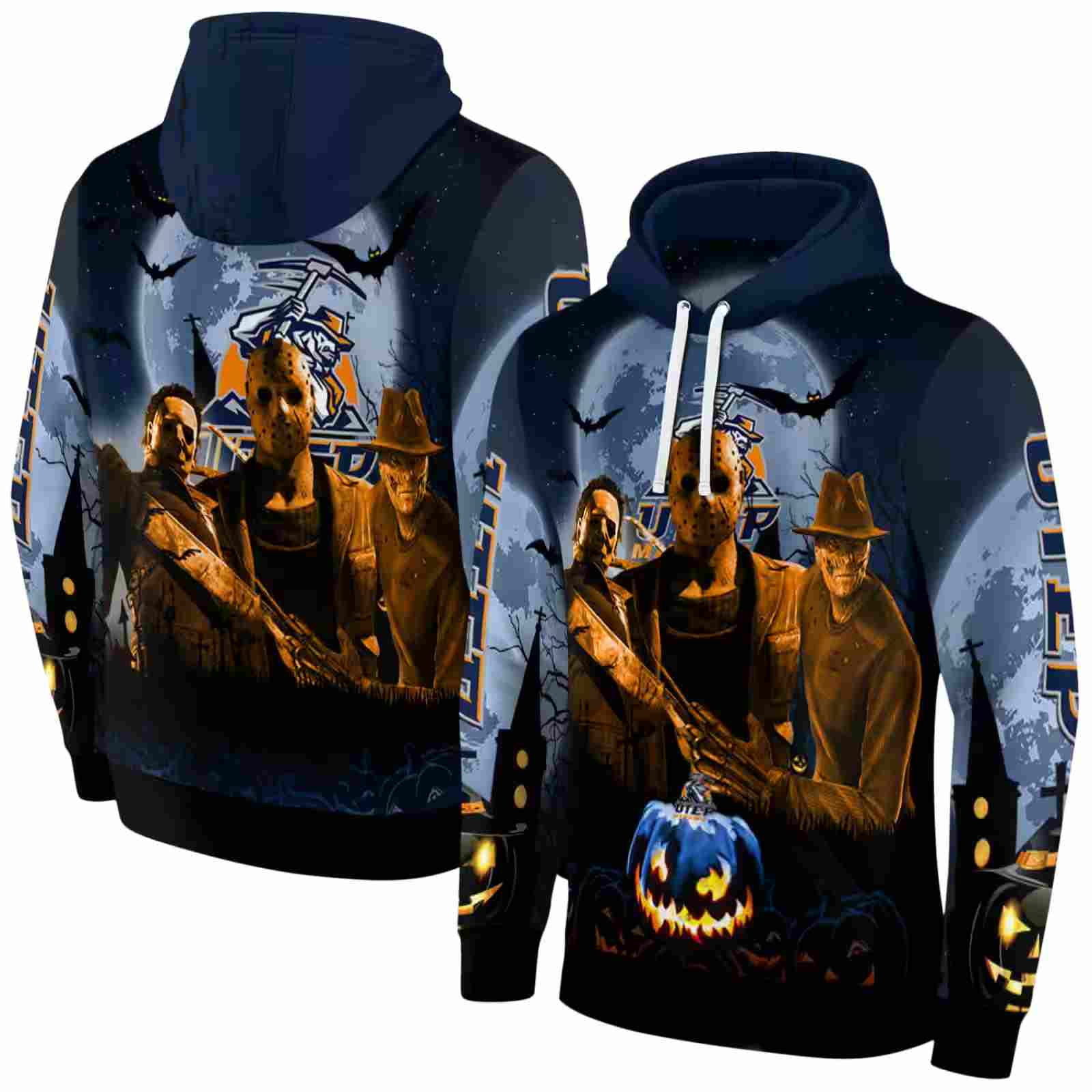 utep miners halloween vibes blue black hoodie fashion forward