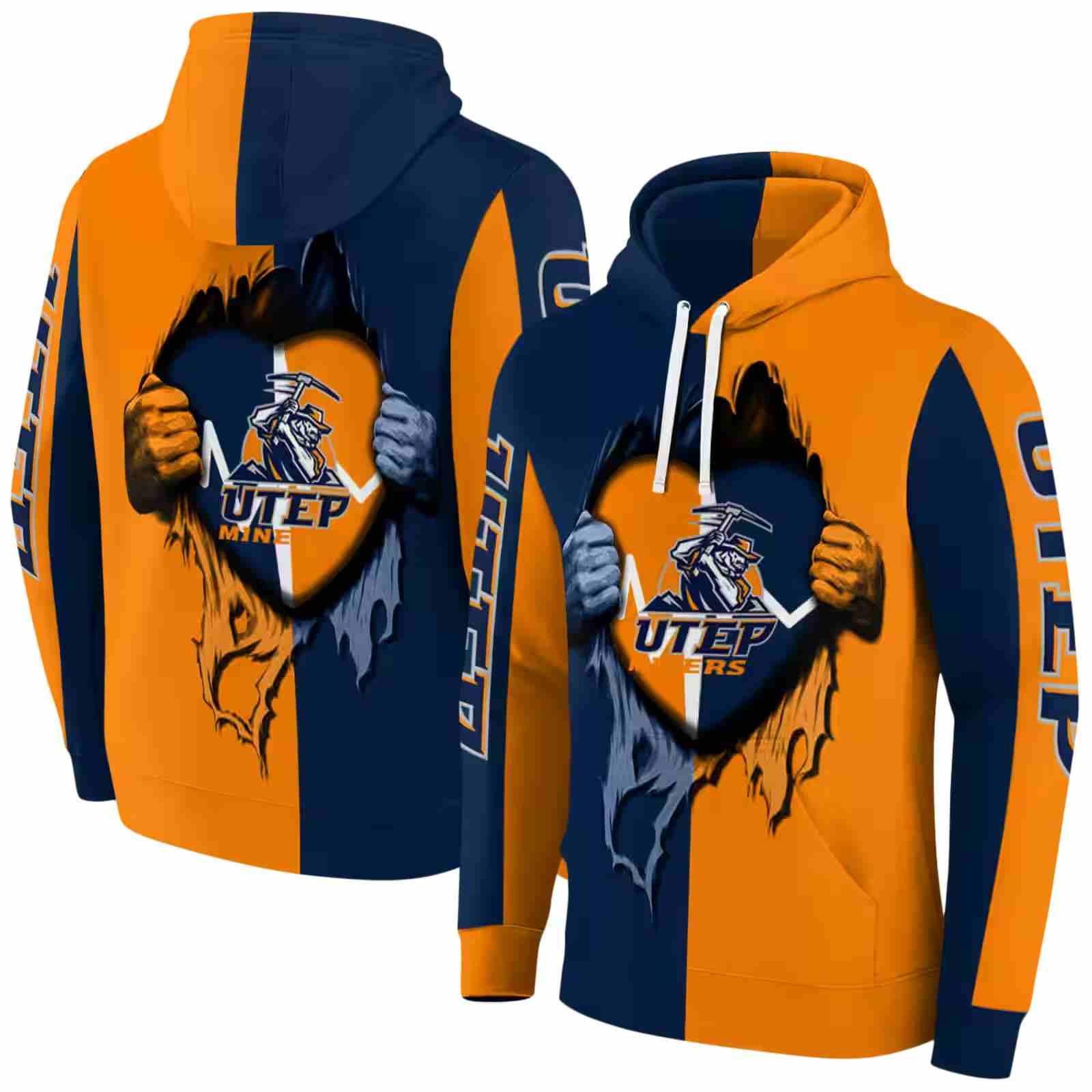 utep miners heartbeat graphic blue hoodie fashion forward