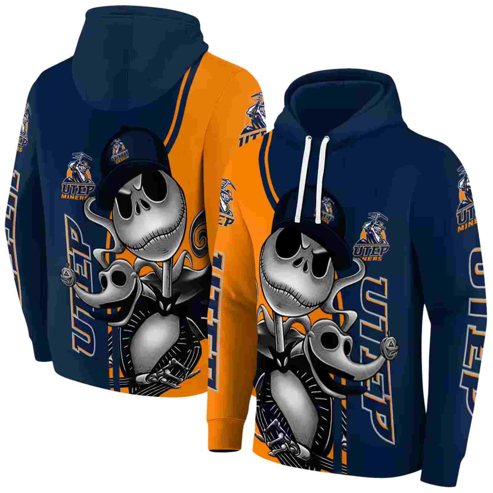 utep miners jack skellington blue hoodie fashion forward