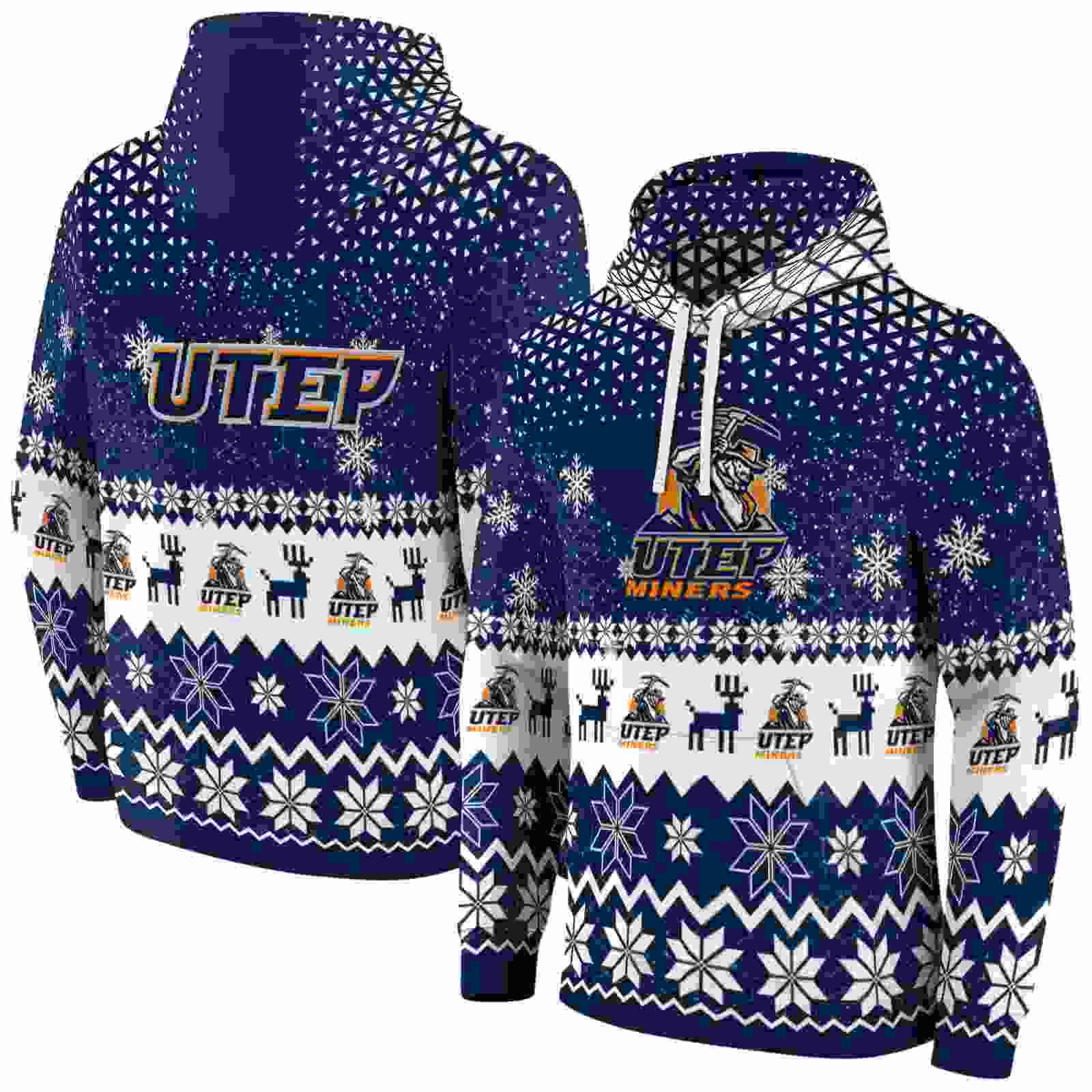 utep miners reindeer motif blue hoodie fashion forward