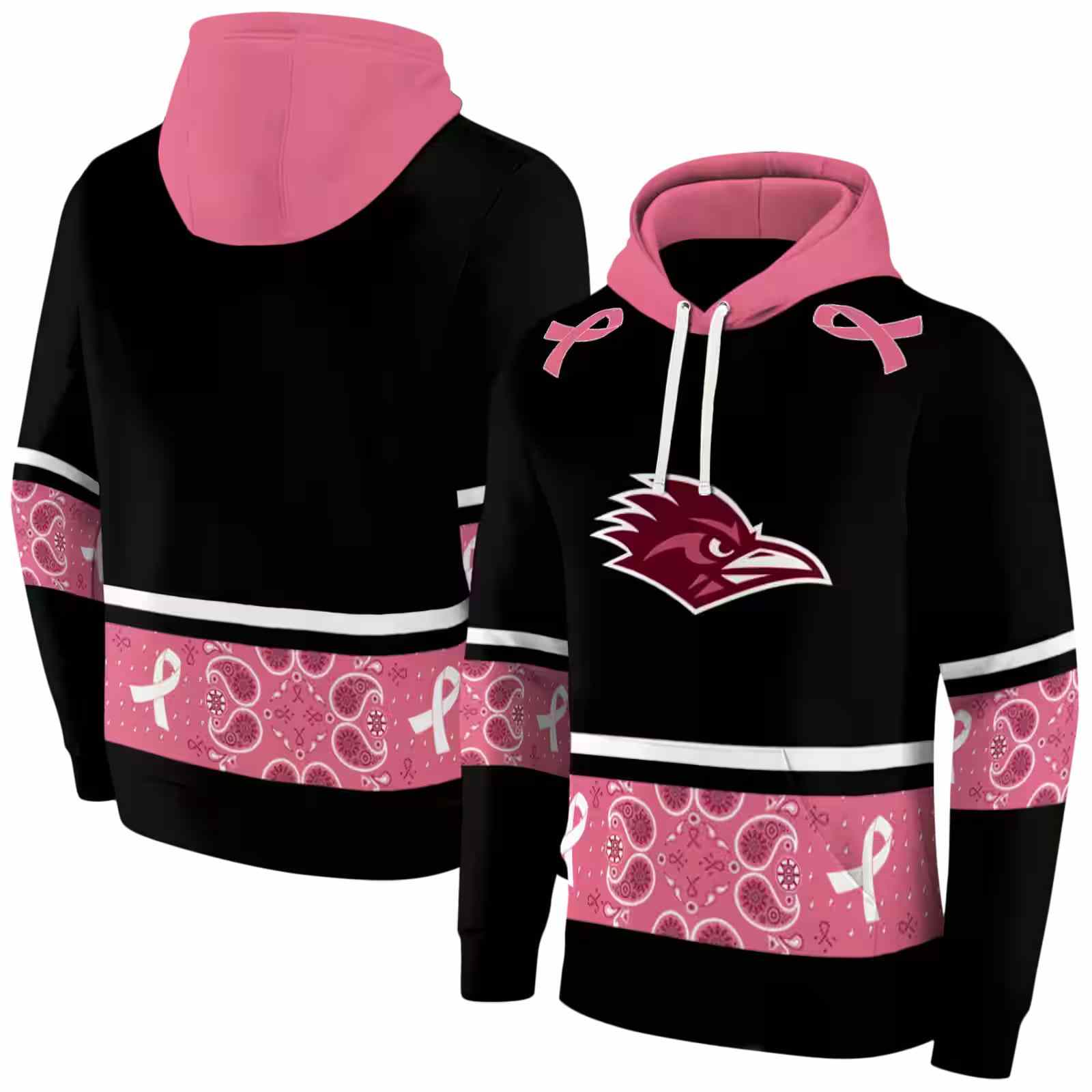 utsa roadrunners awareness ribbon black pink hoodie fashion forward