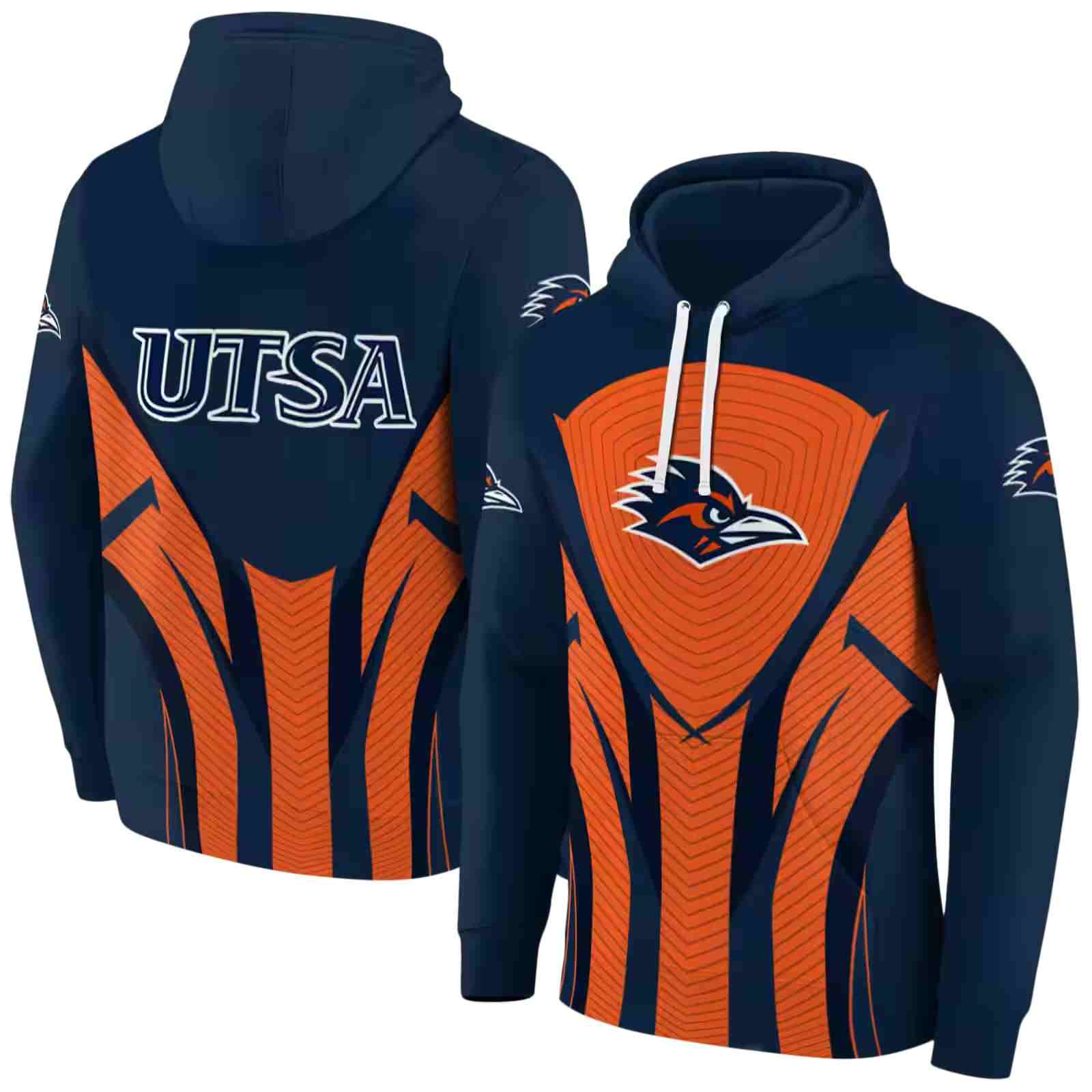 utsa roadrunners concentric lines orange black hoodie fashion forward