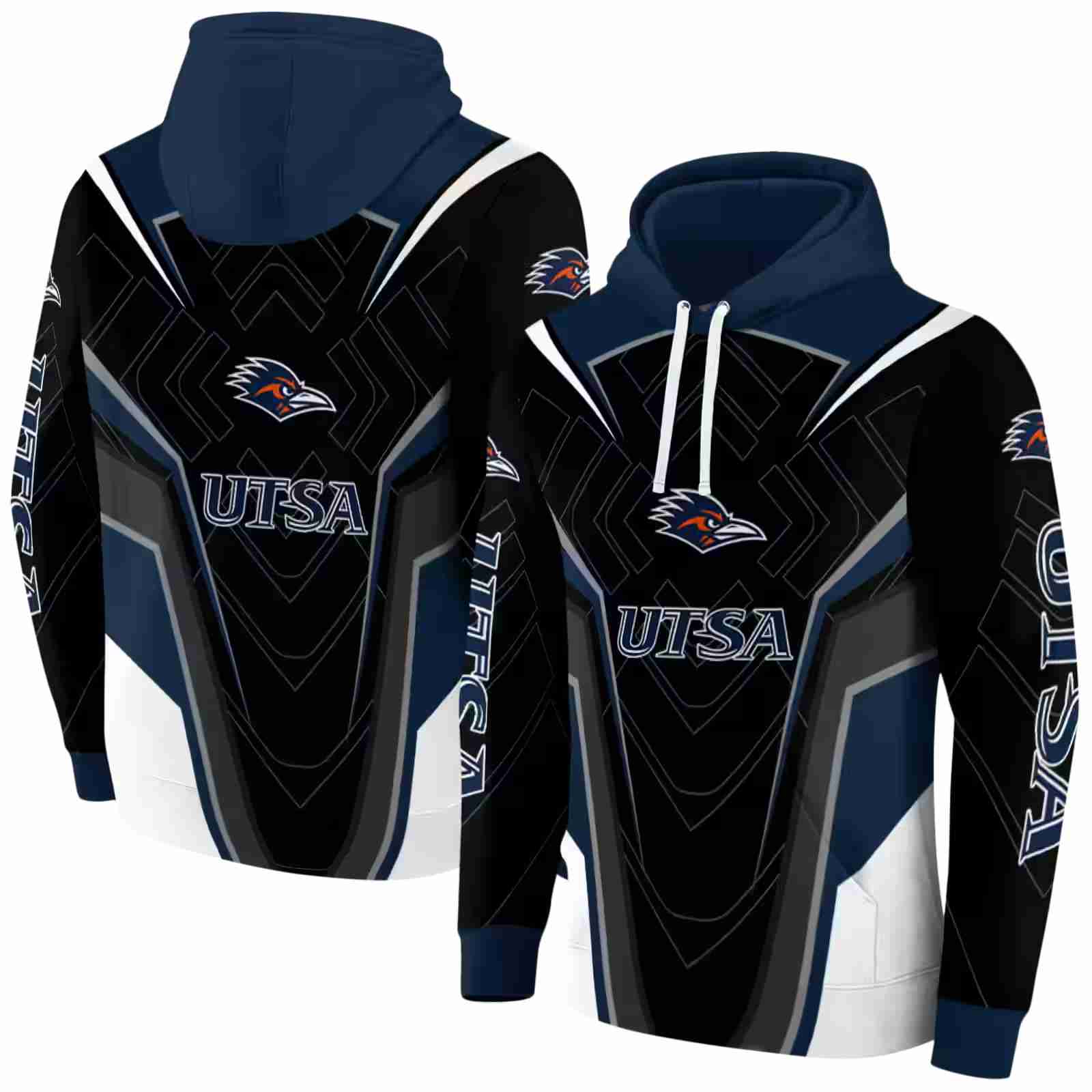 utsa roadrunners futuristic pattern orange black hoodie fashion forward
