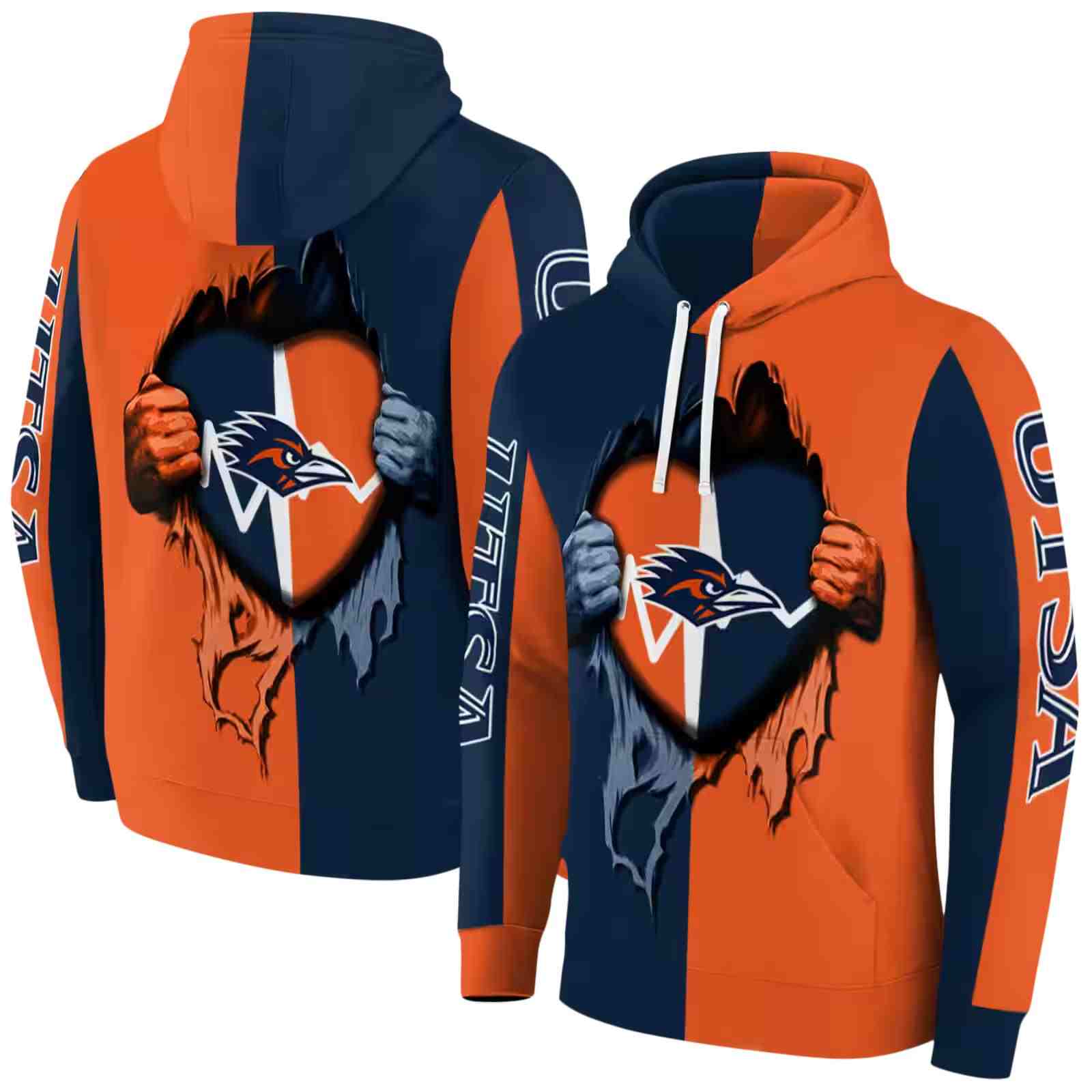 utsa roadrunners heartbeat graphic orange hoodie fashion forward